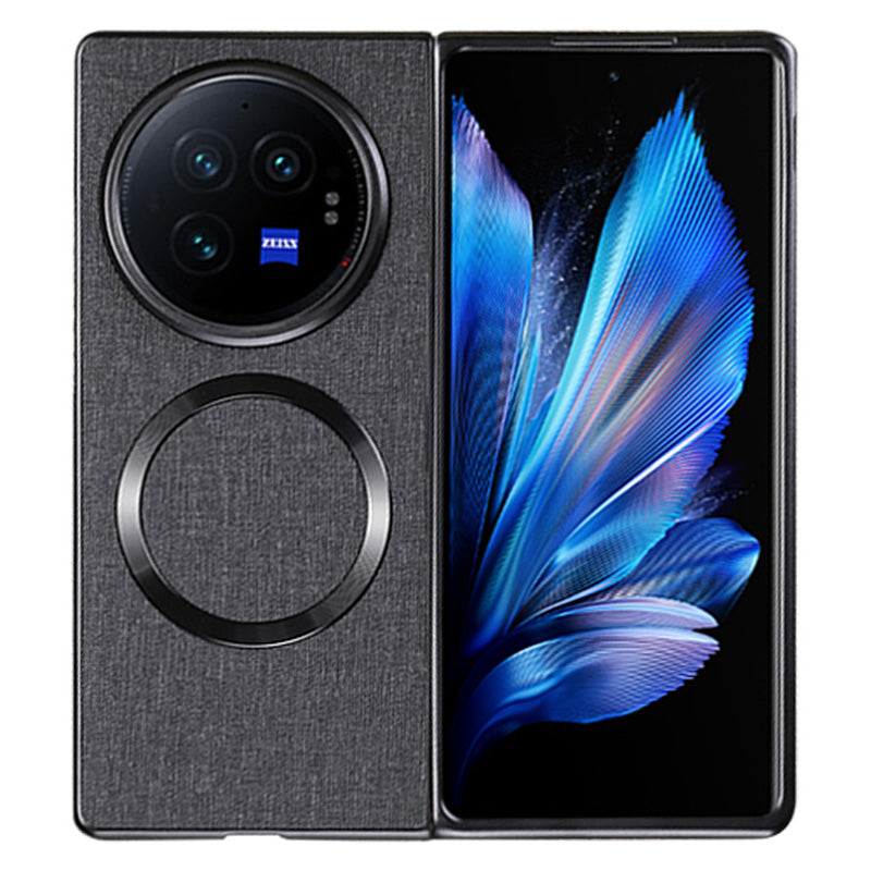 For vivo X Fold3 Case Drop-proof TPU+Cloth Back Shell Compatible with MagSafe - Black