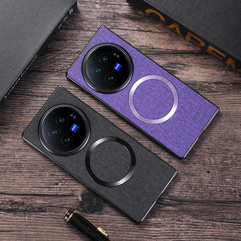 For vivo X Fold3 Case Drop-proof TPU+Cloth Back Shell Compatible with MagSafe - Black