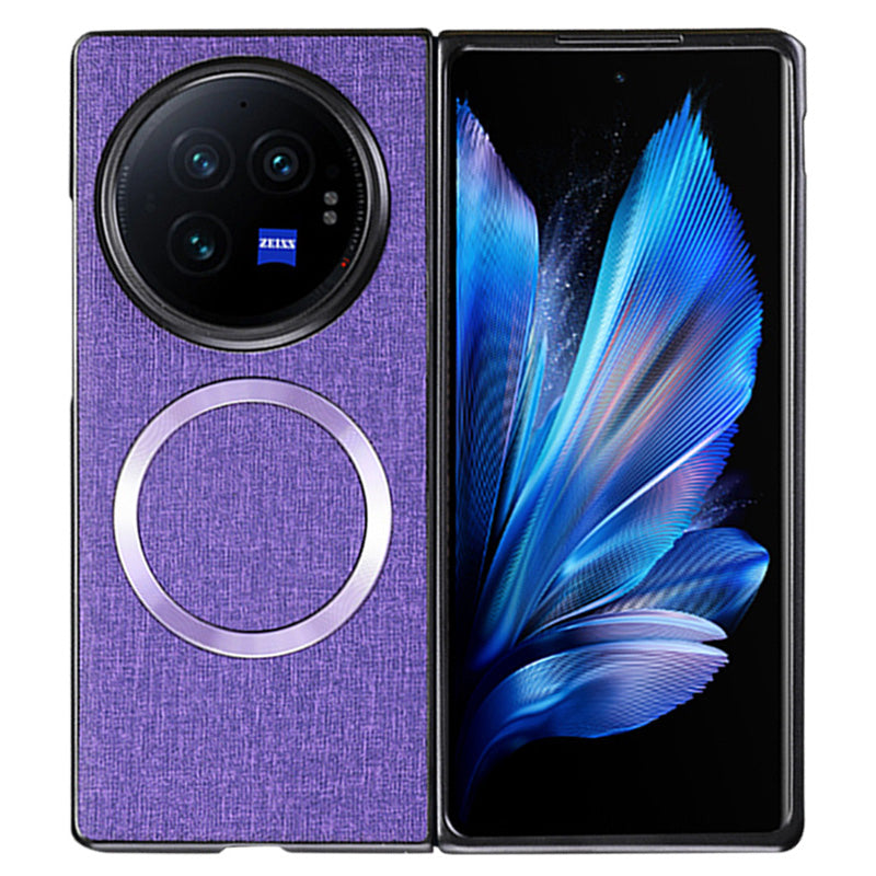 For vivo X Fold3 Case Drop-proof TPU+Cloth Back Shell Compatible with MagSafe - Purple