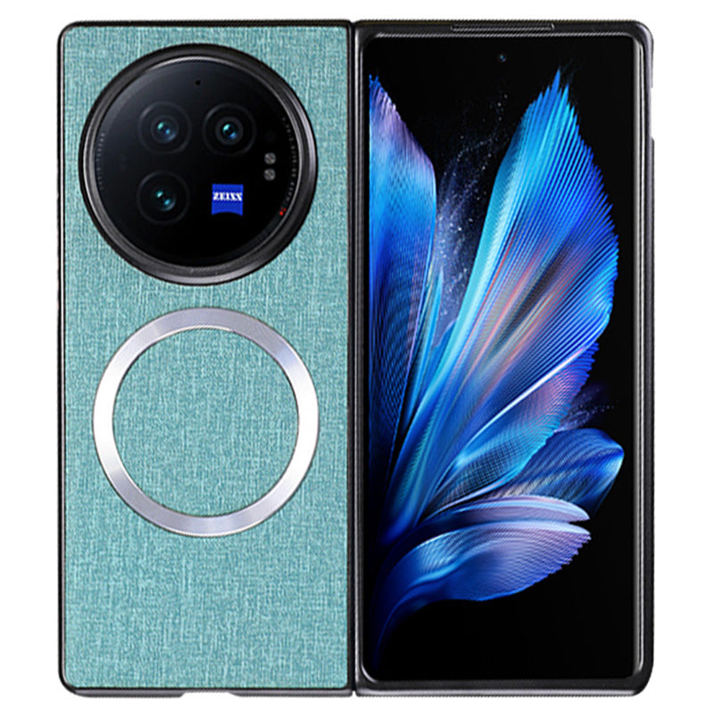 For vivo X Fold3 Case Drop-proof TPU+Cloth Back Shell Compatible with MagSafe - Green