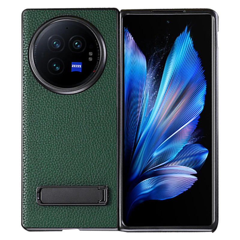For vivo X Fold3 Phone Cover PC+PU Leather Hidden Kickstand Back Case - Green