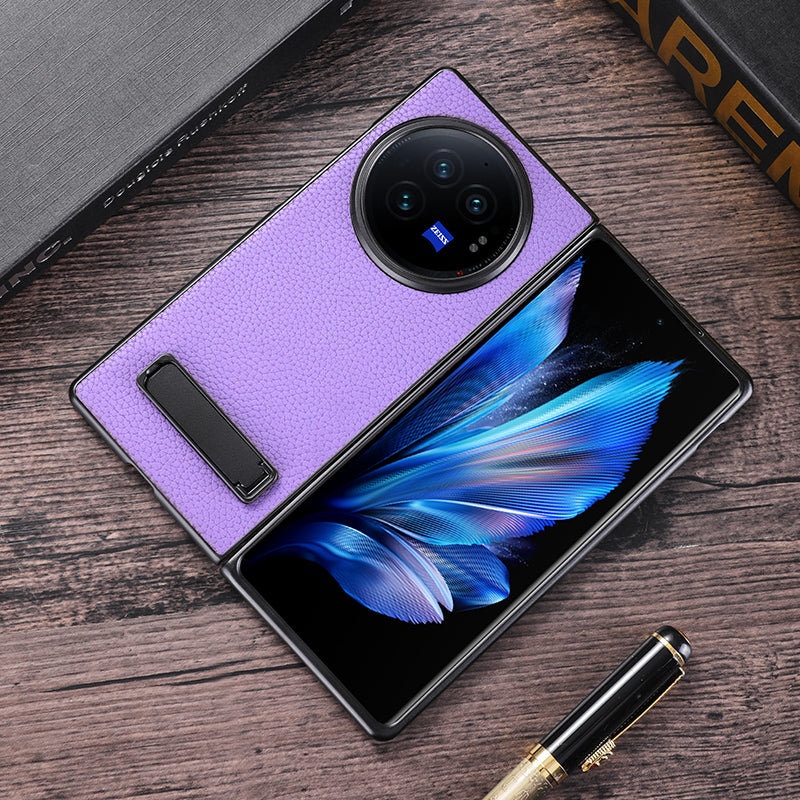 For vivo X Fold3 Phone Cover PC+PU Leather Hidden Kickstand Back Case - Purple