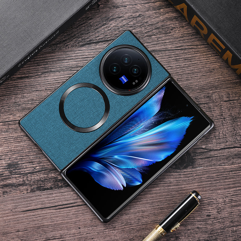 For vivo X Fold3 Pro Case Drop-proof TPU+Cloth Back Phone Cover Compatible with MagSafe - Dark Green