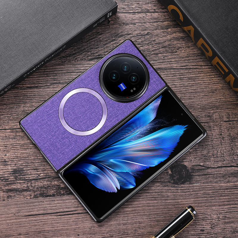 For vivo X Fold3 Pro Case Drop-proof TPU+Cloth Back Phone Cover Compatible with MagSafe - Purple