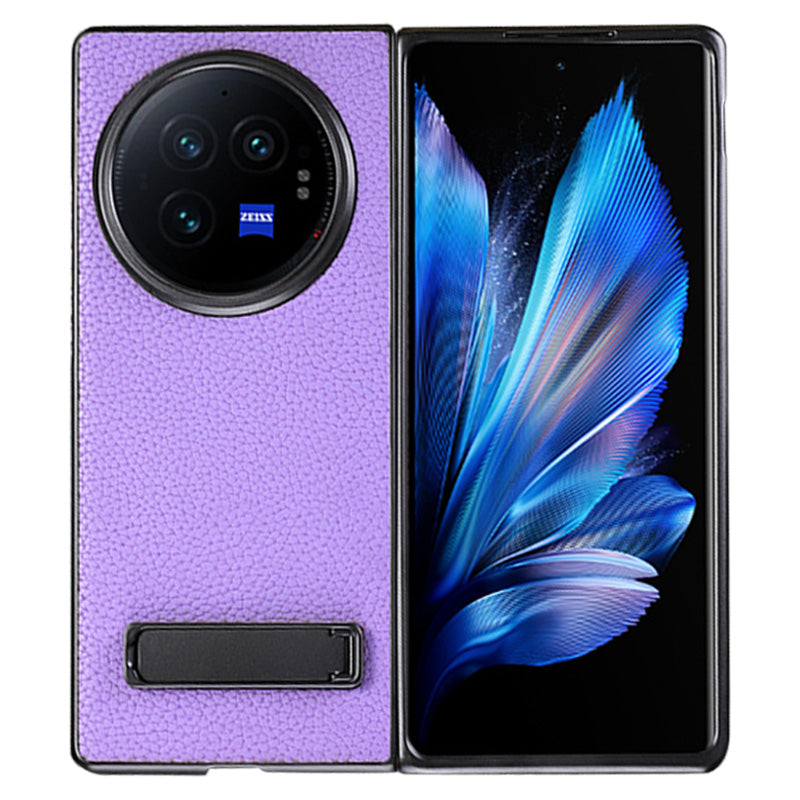 For vivo X Fold3 Pro Cell Phone Cover Drop-proof PC+PU Leather Hidden Kickstand Case - Purple