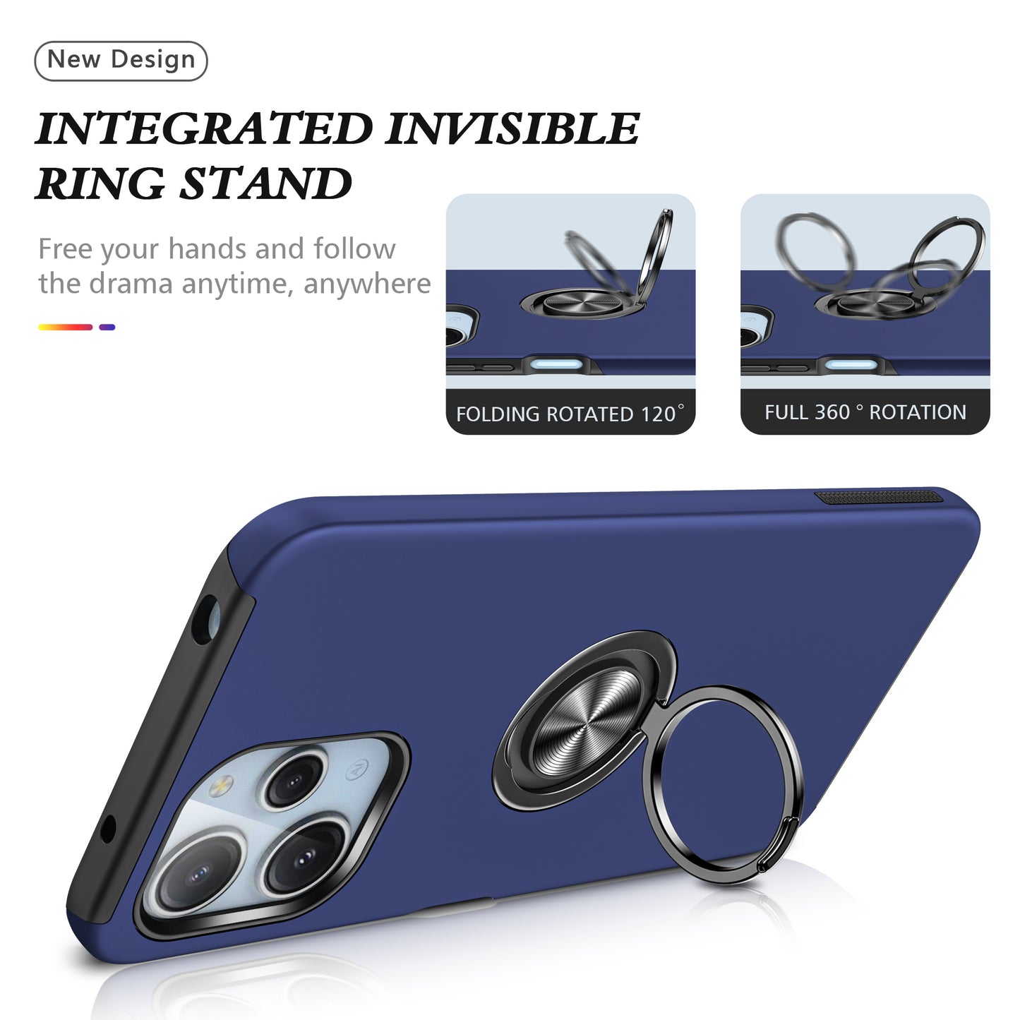 For Xiaomi Redmi 12 4G Case PC+TPU Kickstand Cover Cell Phone Accessory Wholesale - Blue