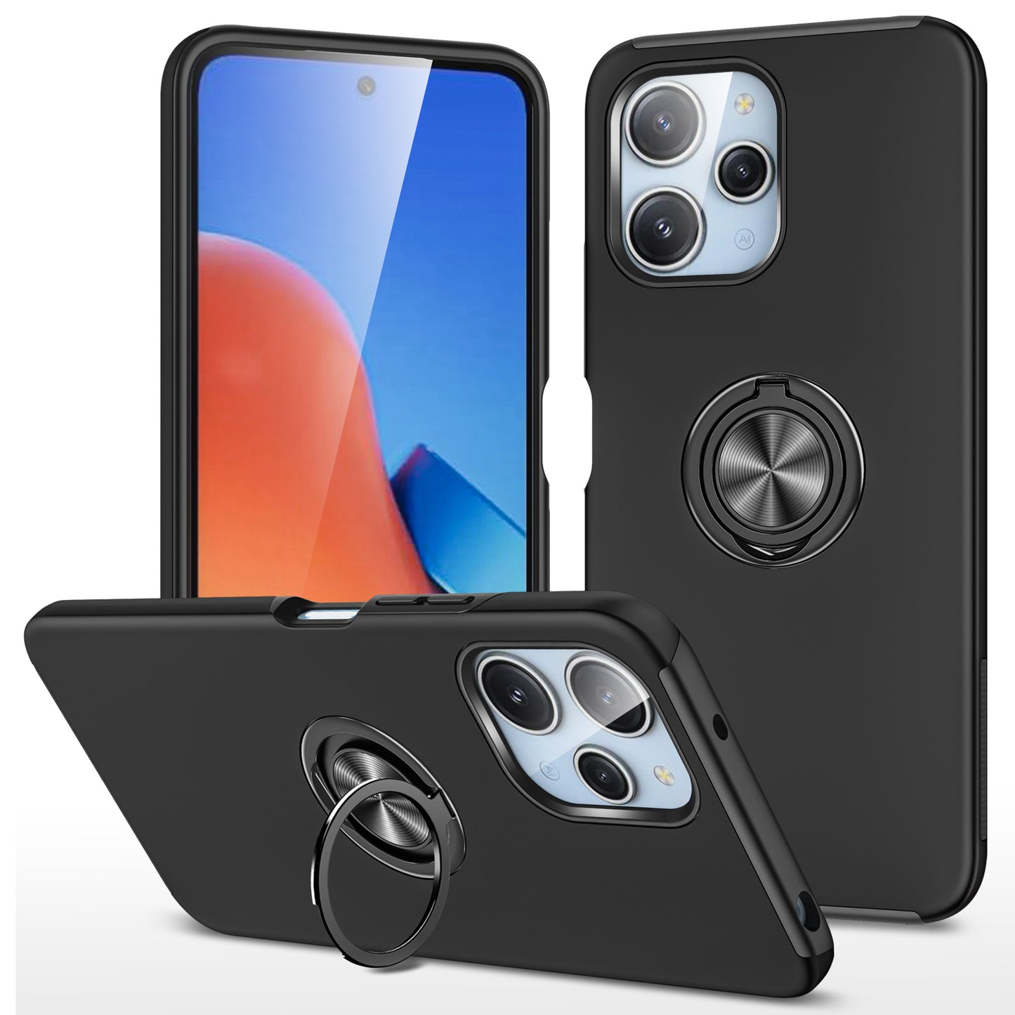 For Xiaomi Redmi 12 4G Case PC+TPU Kickstand Cover Cell Phone Accessory Wholesale - Black