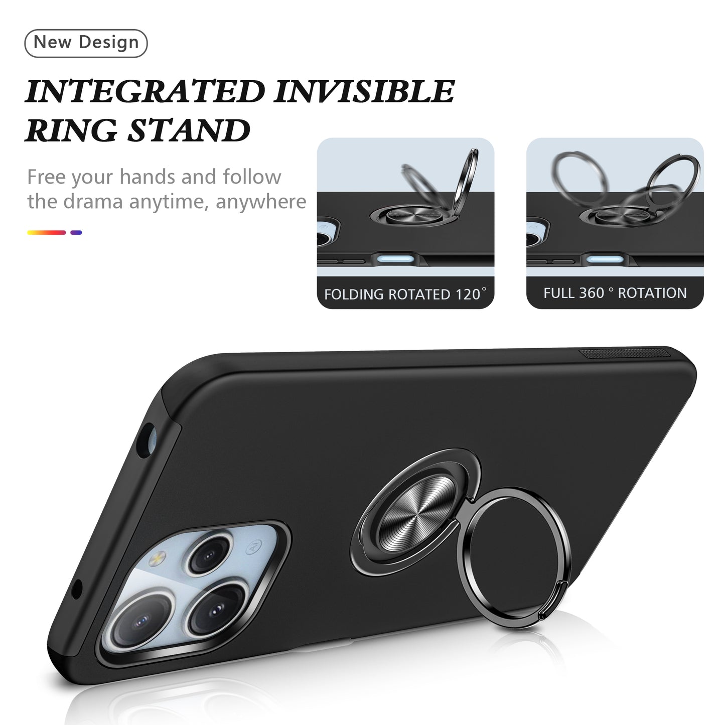 For Xiaomi Redmi 12 4G Case PC+TPU Kickstand Cover Cell Phone Accessory Wholesale - Black