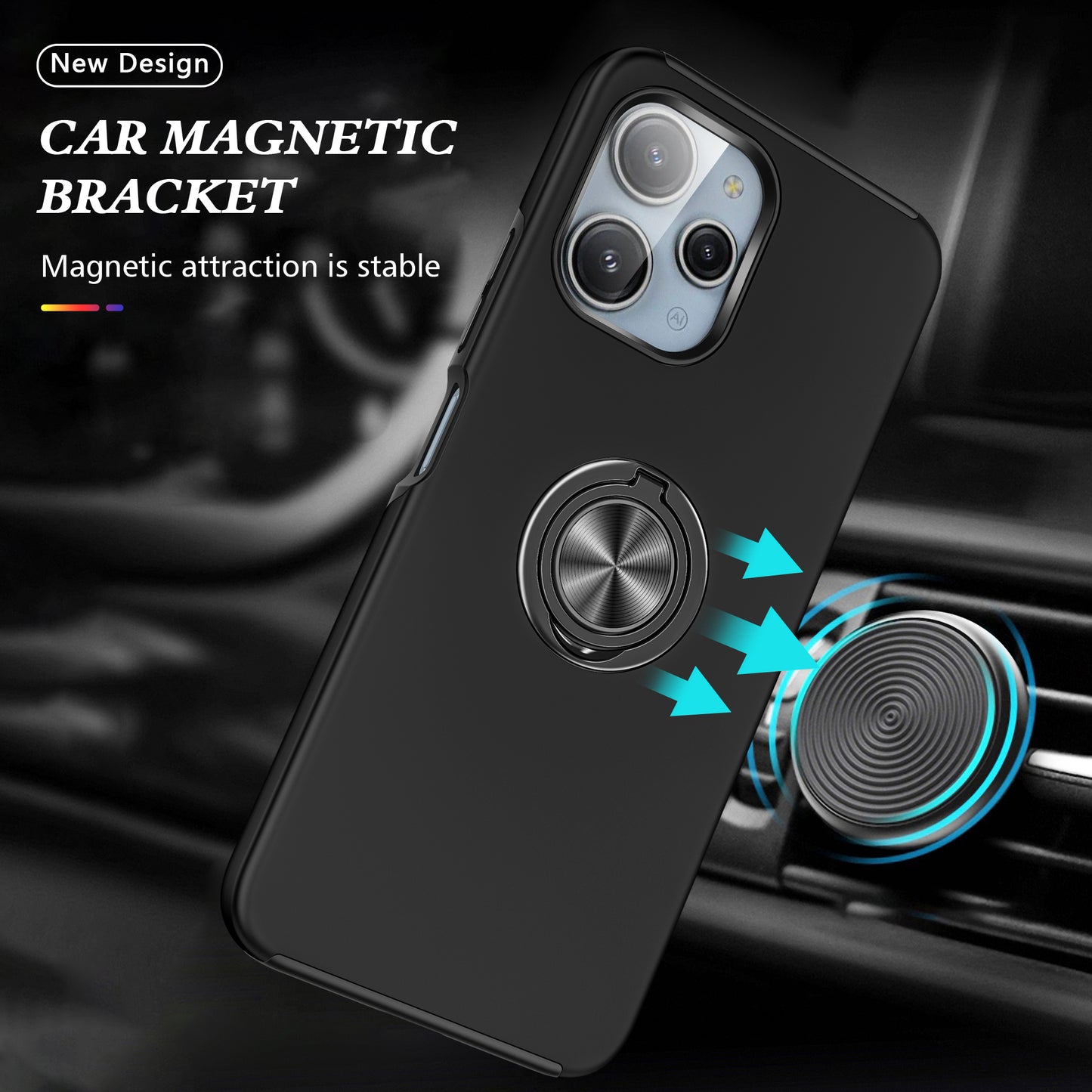 For Xiaomi Redmi 12 4G Case PC+TPU Kickstand Cover Cell Phone Accessory Wholesale - Black