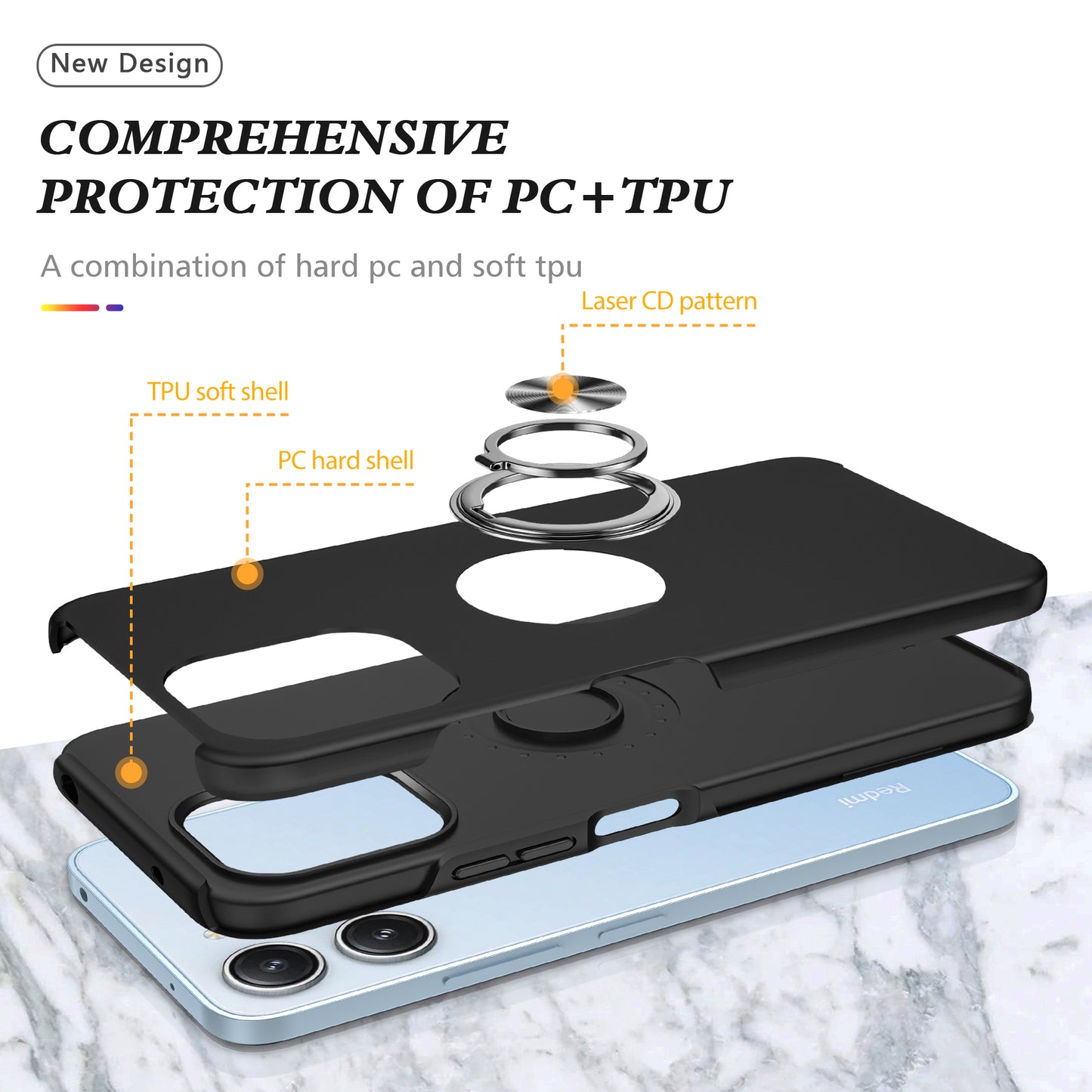 For Xiaomi Redmi 12 4G Case PC+TPU Kickstand Cover Cell Phone Accessory Wholesale - Black