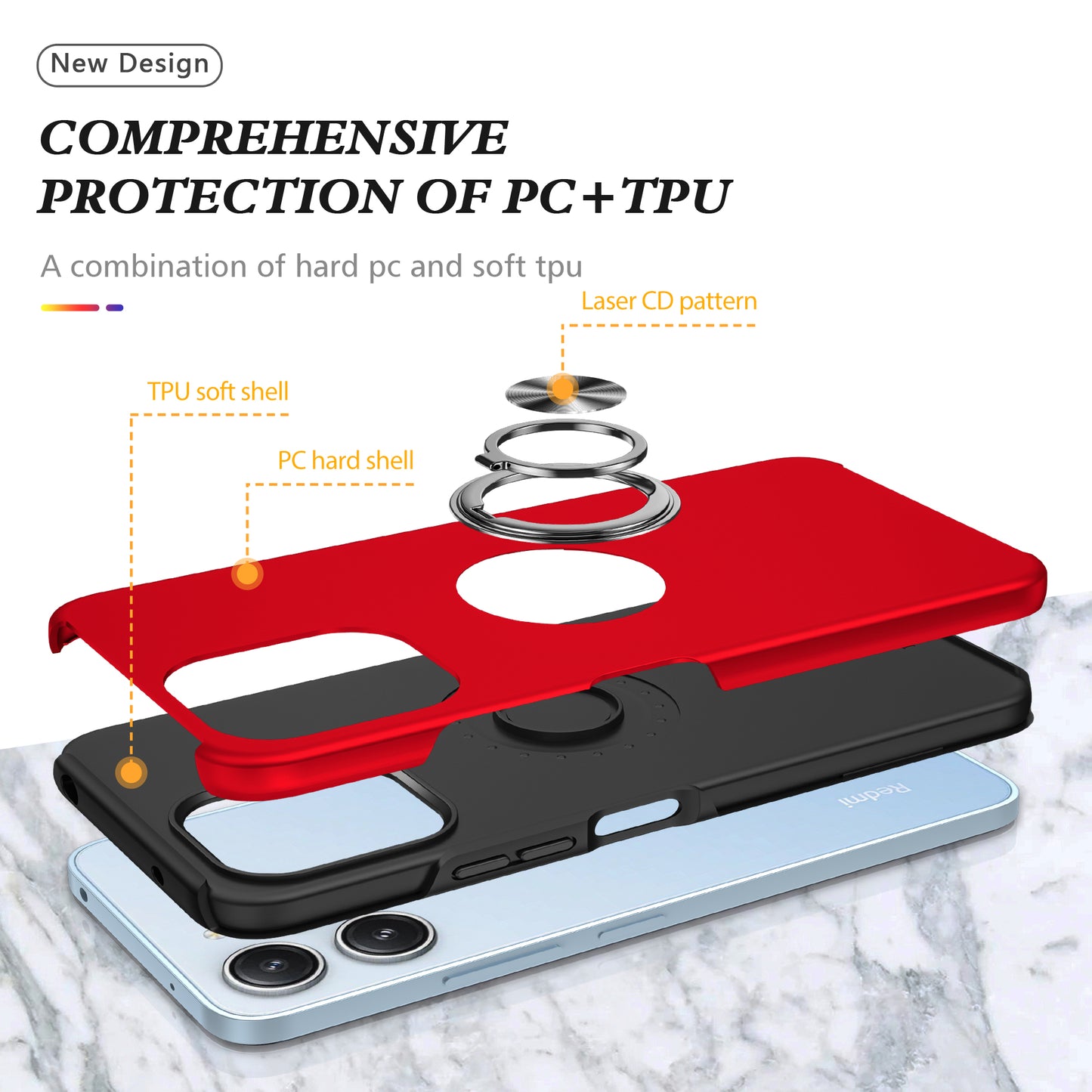 For Xiaomi Redmi 12 4G Case PC+TPU Kickstand Cover Cell Phone Accessory Wholesale - Red