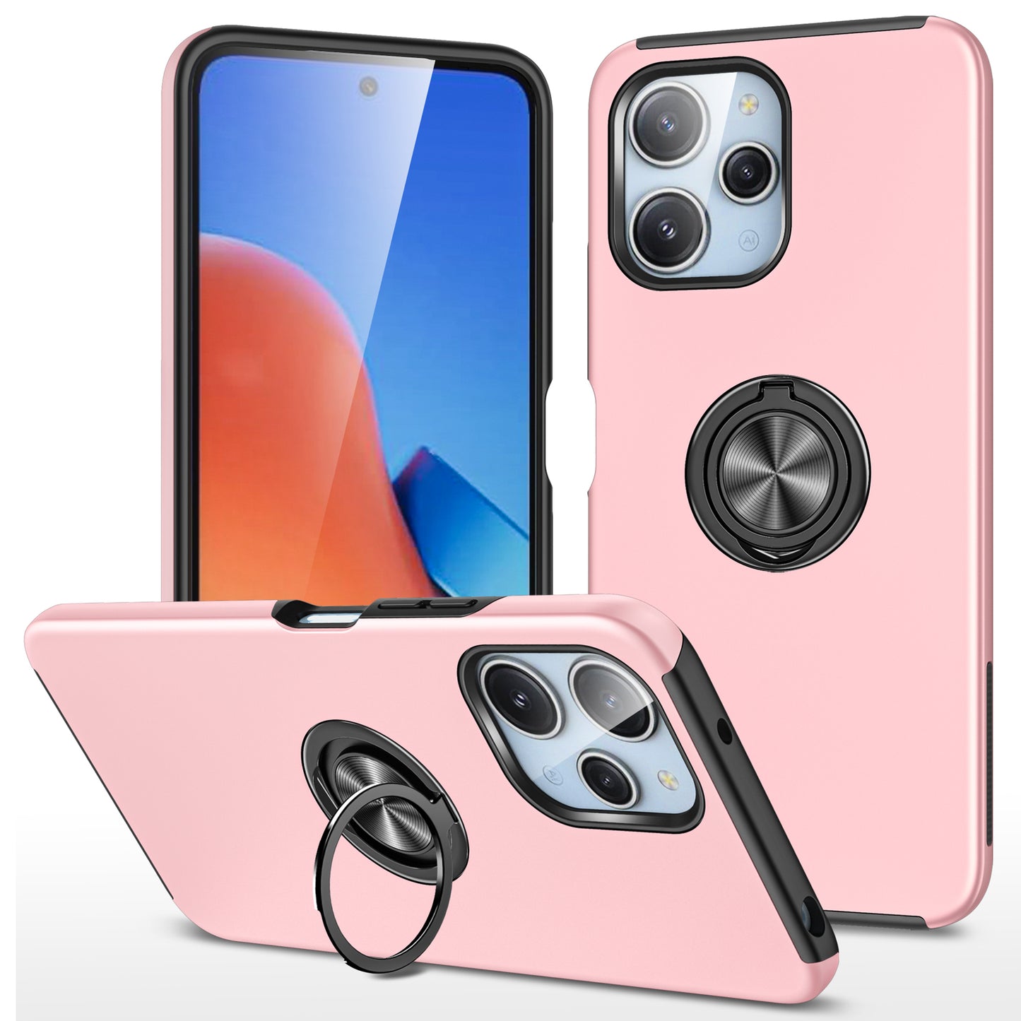 For Xiaomi Redmi 12 4G Case PC+TPU Kickstand Cover Cell Phone Accessory Wholesale - Rose Gold