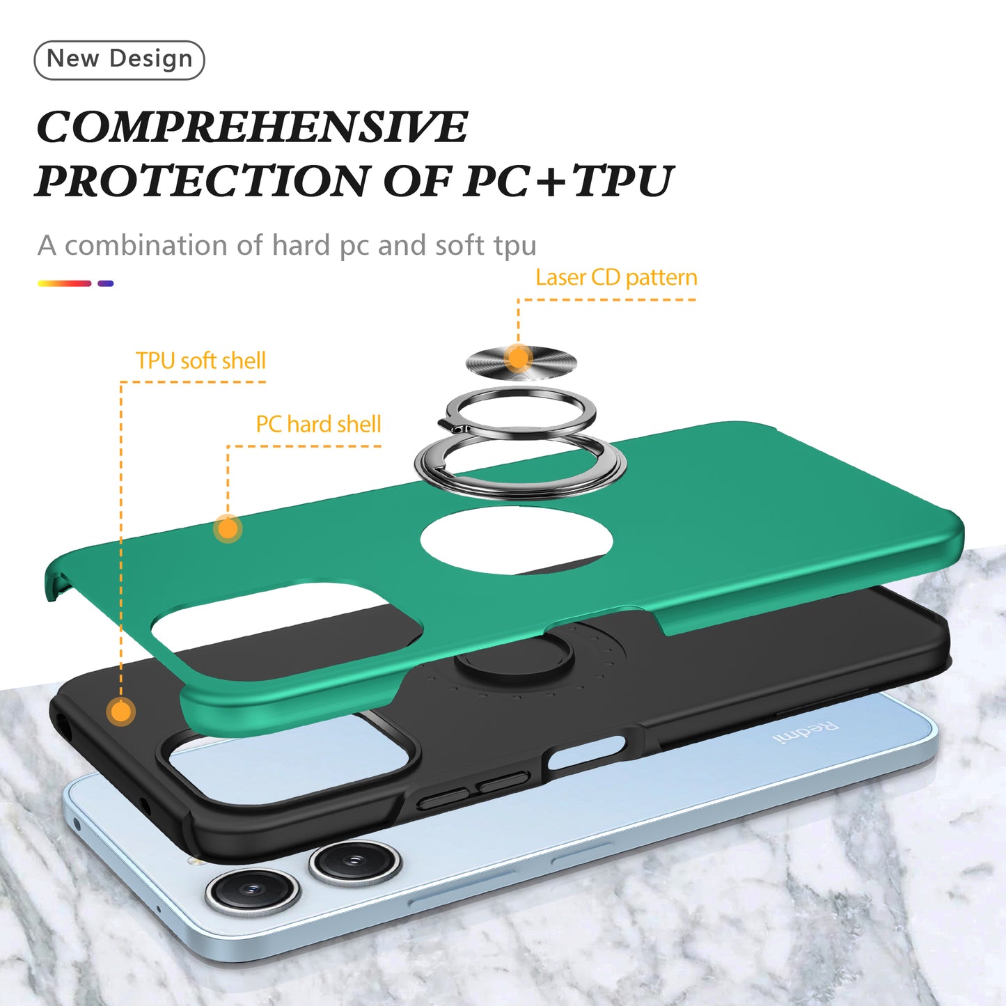 For Xiaomi Redmi 12 4G Case PC+TPU Kickstand Cover Cell Phone Accessory Wholesale - Blackish Green
