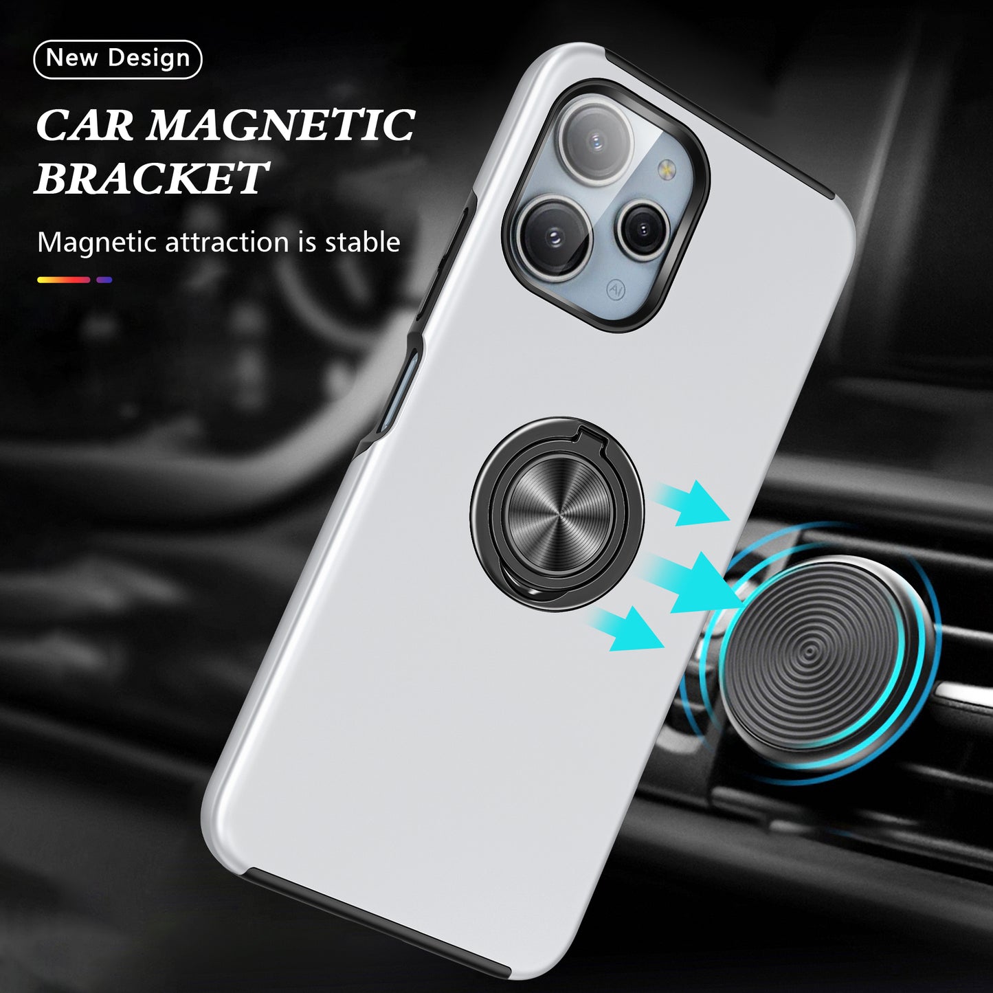 For Xiaomi Redmi 12 4G Case PC+TPU Kickstand Cover Cell Phone Accessory Wholesale - Silver