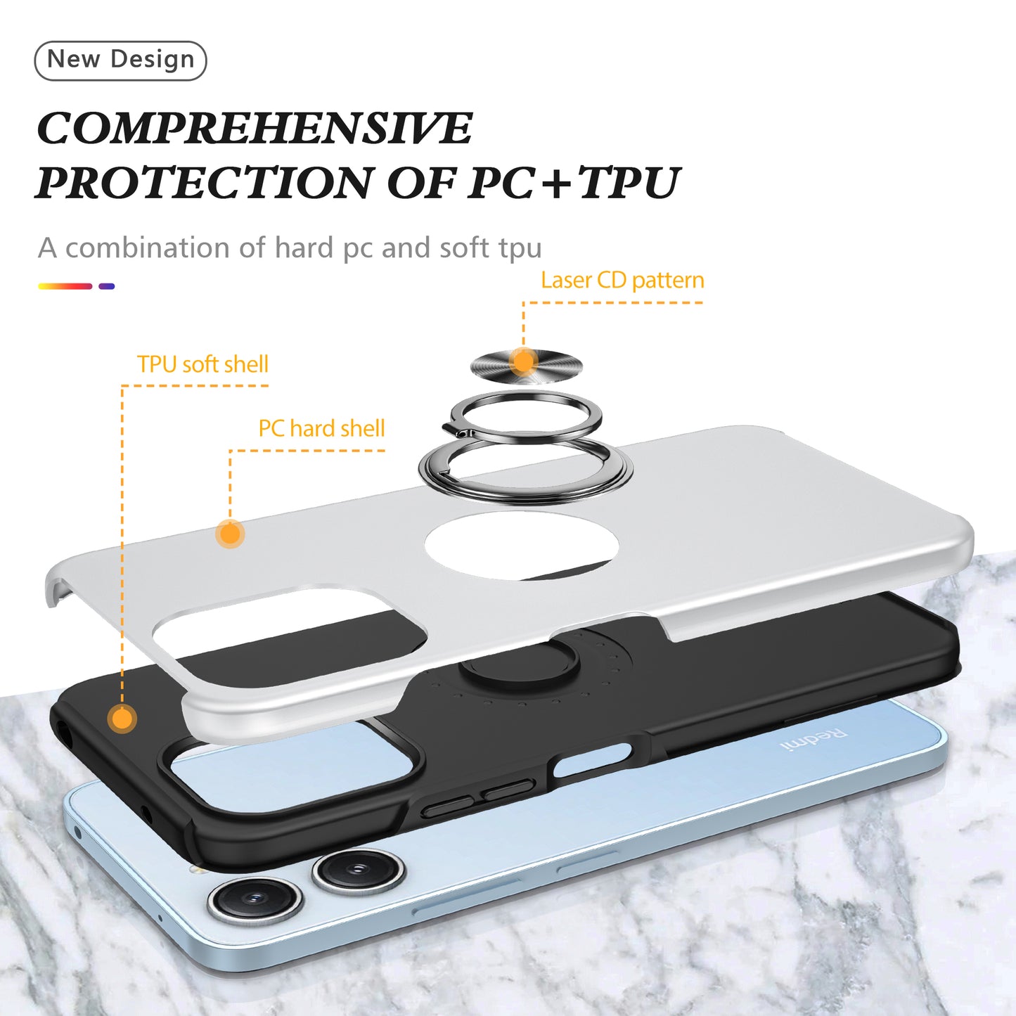For Xiaomi Redmi 12 4G Case PC+TPU Kickstand Cover Cell Phone Accessory Wholesale - Silver