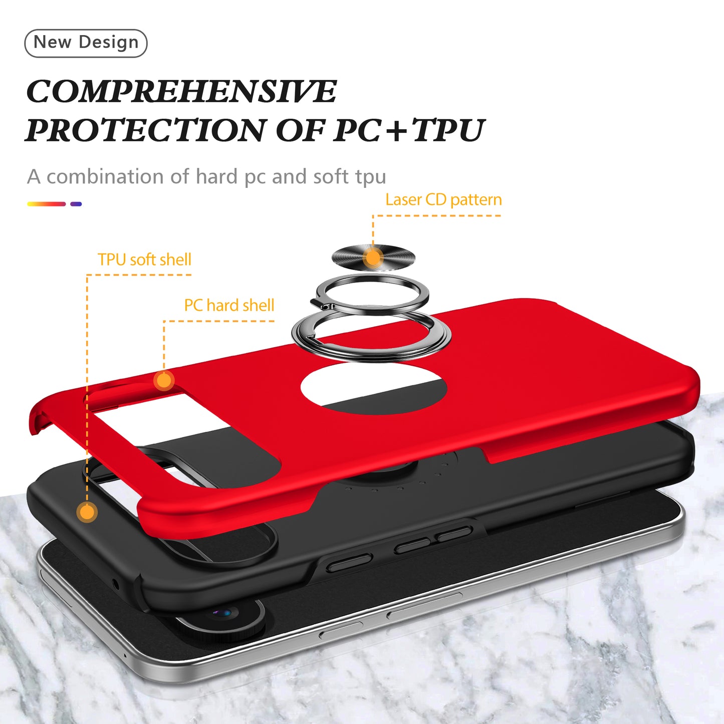 For Google Pixel 9 Pro Back Case Kickstand PC+TPU Shock-Absorbent Phone Cover - Red