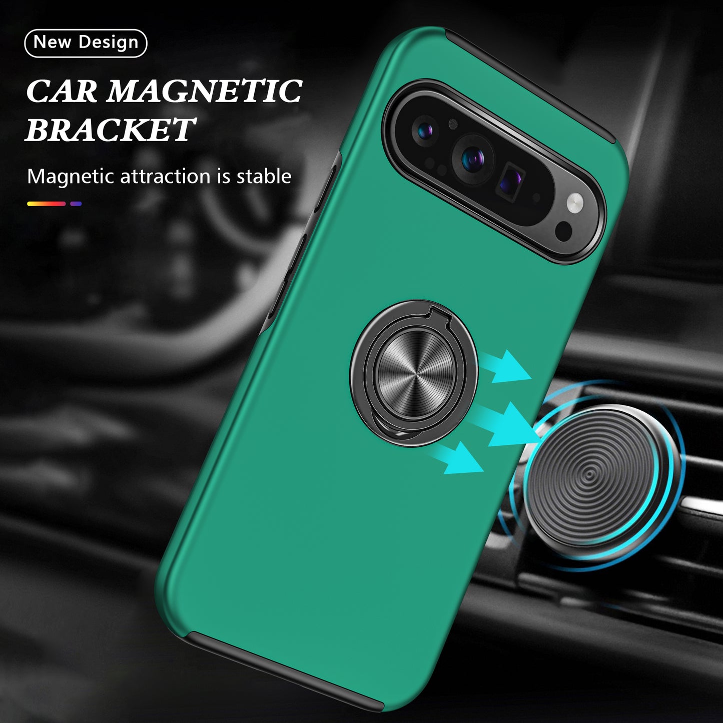 For Google Pixel 9 Pro Back Case Kickstand PC+TPU Shock-Absorbent Phone Cover - Blackish Green