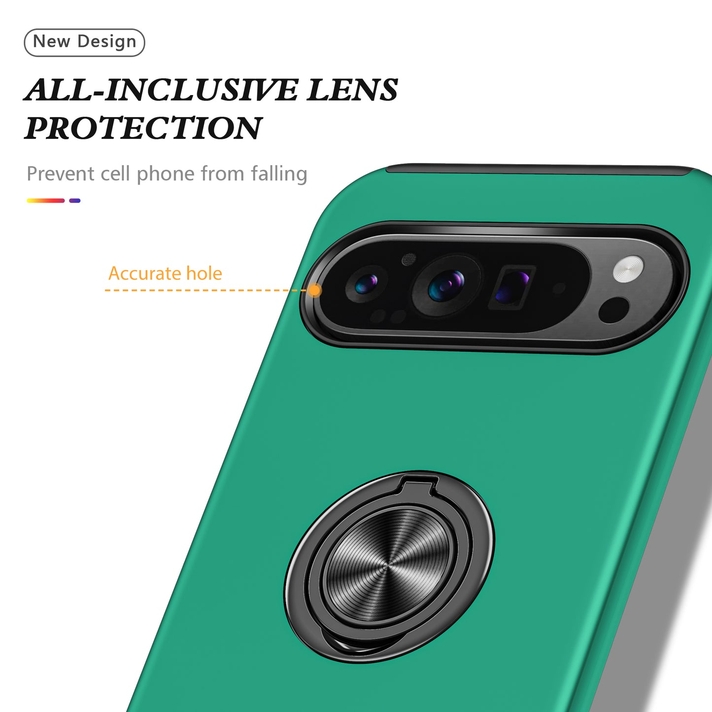 For Google Pixel 9 Pro Back Case Kickstand PC+TPU Shock-Absorbent Phone Cover - Blackish Green