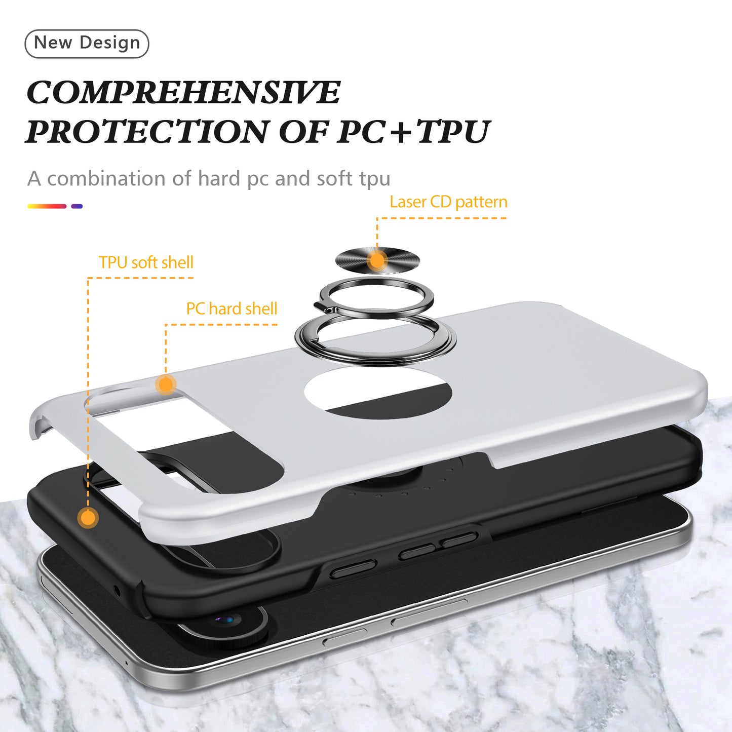 For Google Pixel 9 Pro Back Case Kickstand PC+TPU Shock-Absorbent Phone Cover - Silver