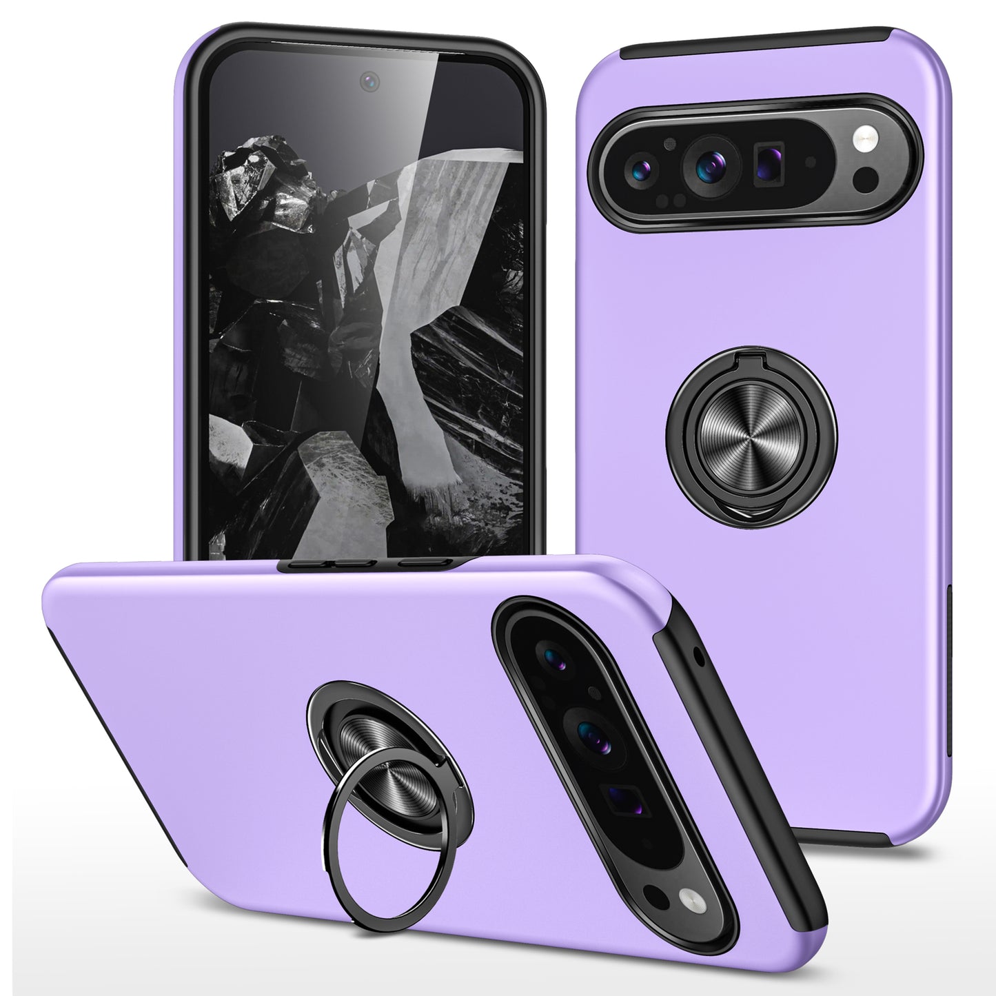 For Google Pixel 9 Case Anti-scratch PC+TPU Protective Cover with Rotary Kickstand - Purple