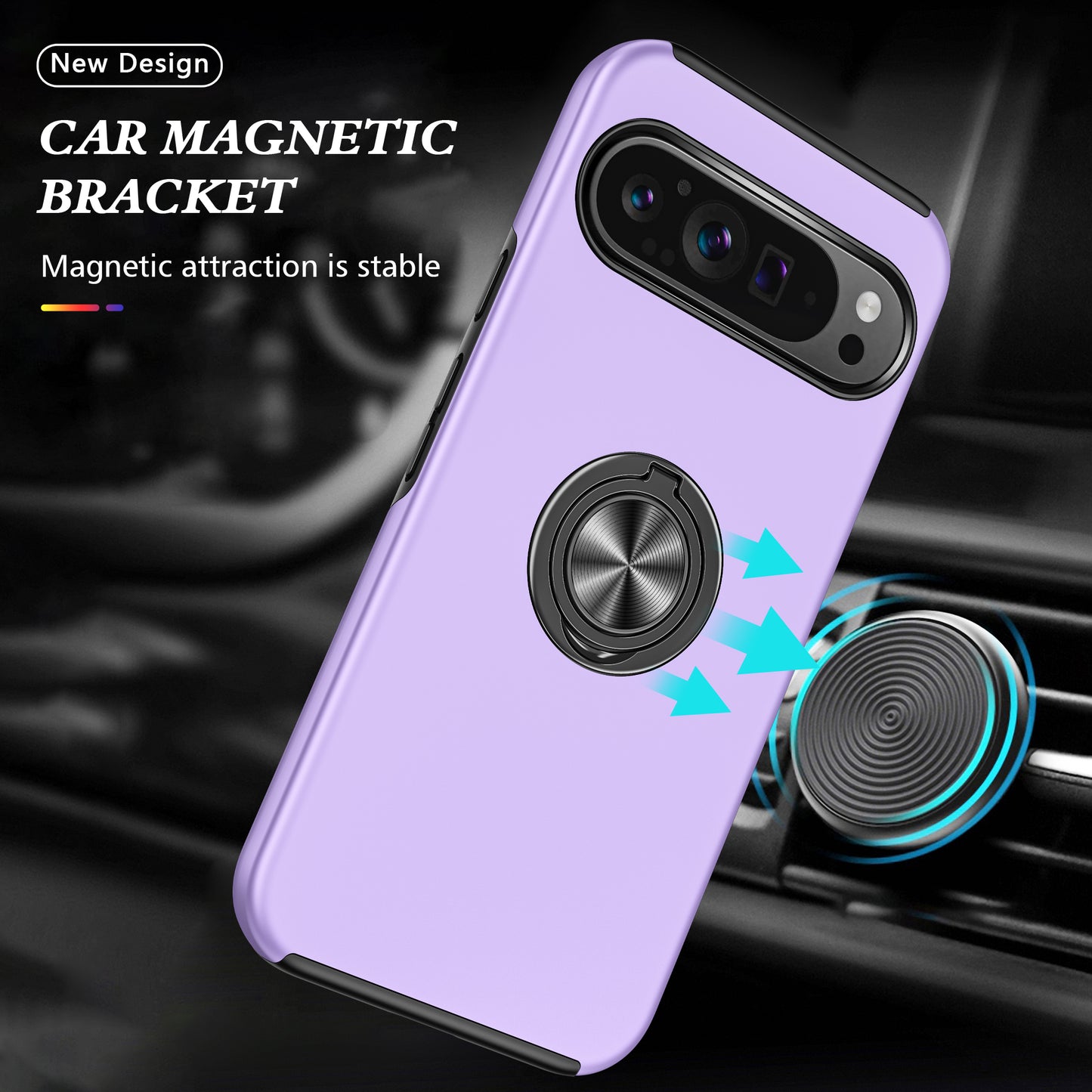 For Google Pixel 9 Case Anti-scratch PC+TPU Protective Cover with Rotary Kickstand - Purple