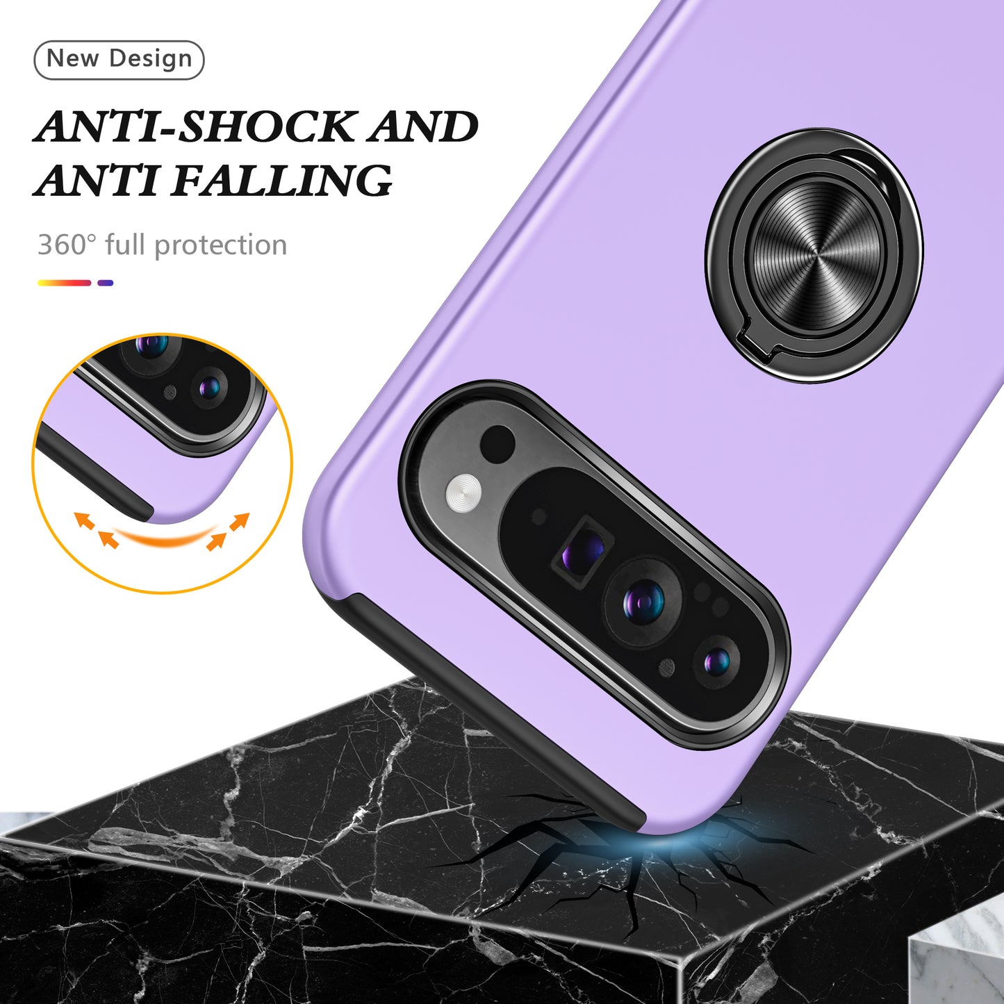 For Google Pixel 9 Case Anti-scratch PC+TPU Protective Cover with Rotary Kickstand - Purple