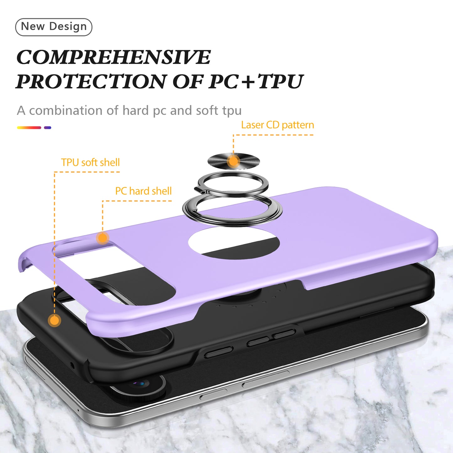 For Google Pixel 9 Case Anti-scratch PC+TPU Protective Cover with Rotary Kickstand - Purple