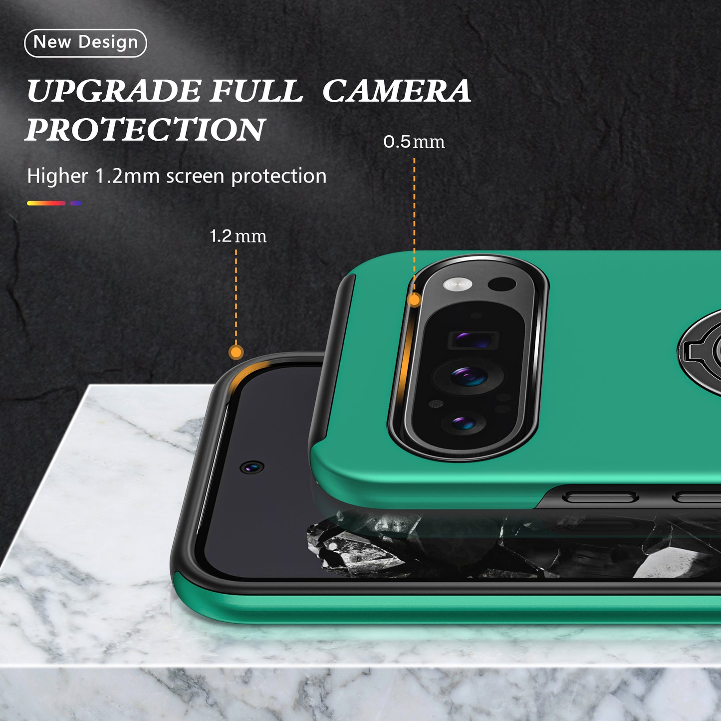 For Google Pixel 9 Case Anti-scratch PC+TPU Protective Cover with Rotary Kickstand - Blackish Green
