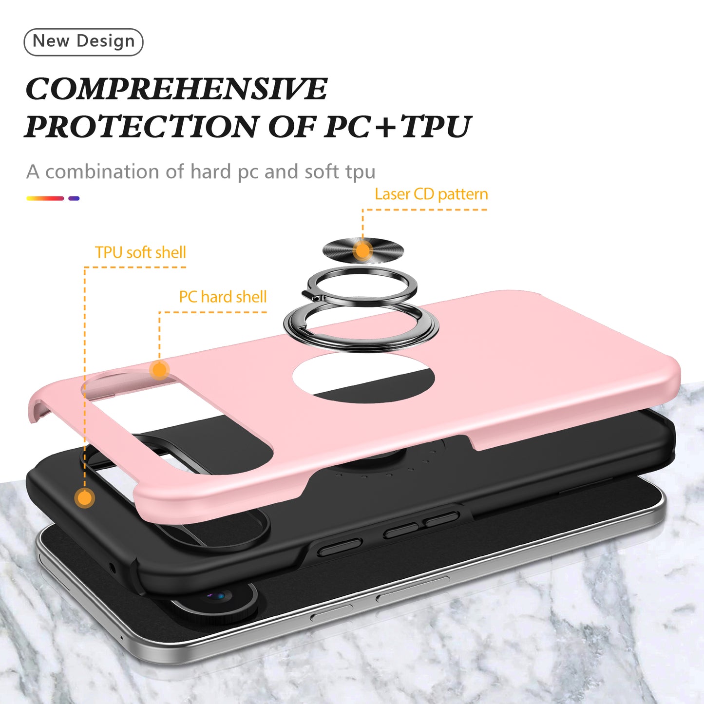 For Google Pixel 9 Case Anti-scratch PC+TPU Protective Cover with Rotary Kickstand - Rose Gold