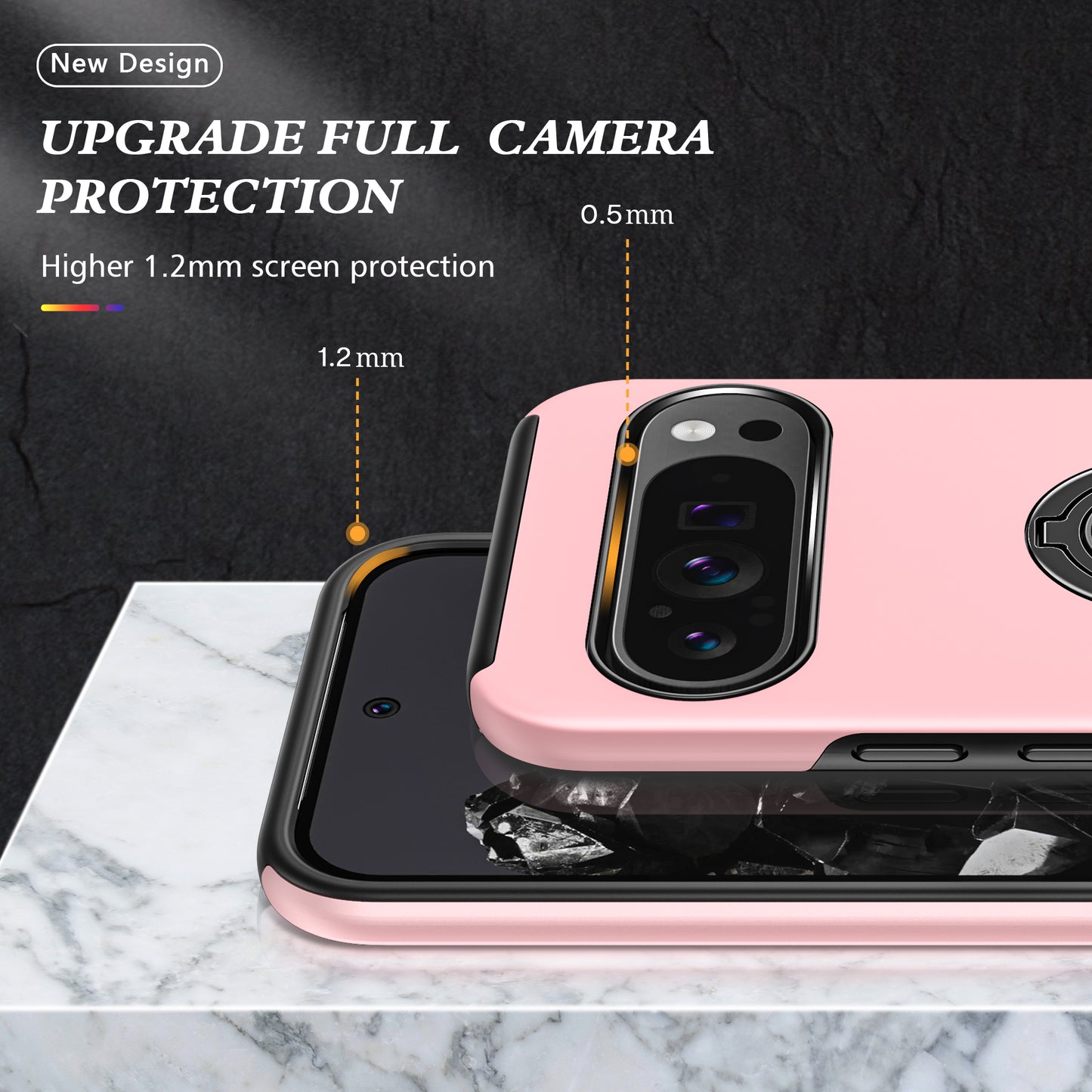 For Google Pixel 9 Case Anti-scratch PC+TPU Protective Cover with Rotary Kickstand - Rose Gold