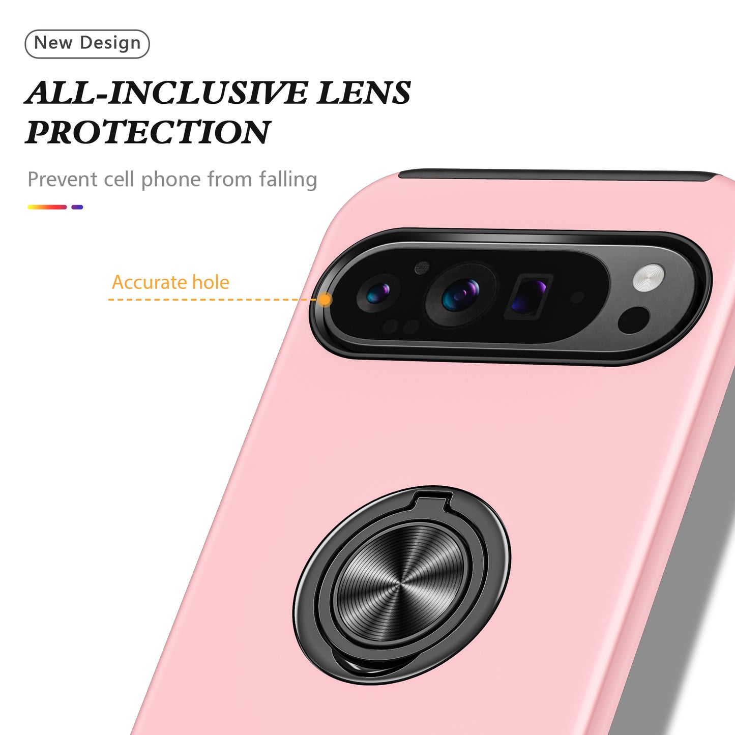 For Google Pixel 9 Case Anti-scratch PC+TPU Protective Cover with Rotary Kickstand - Rose Gold