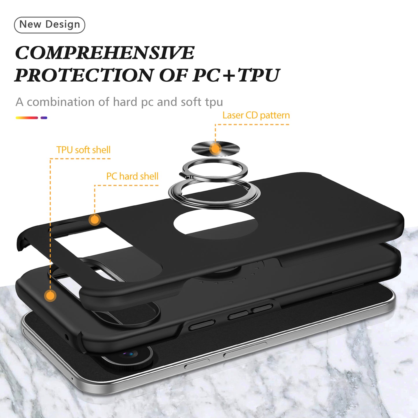 For Google Pixel 9 Case Anti-scratch PC+TPU Protective Cover with Rotary Kickstand - Black