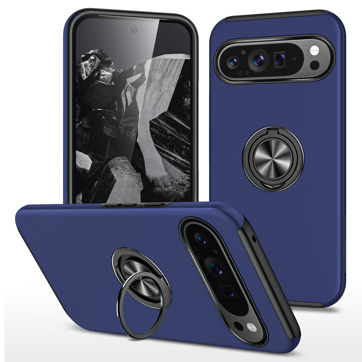 For Google Pixel 9 Case Anti-scratch PC+TPU Protective Cover with Rotary Kickstand - Blue