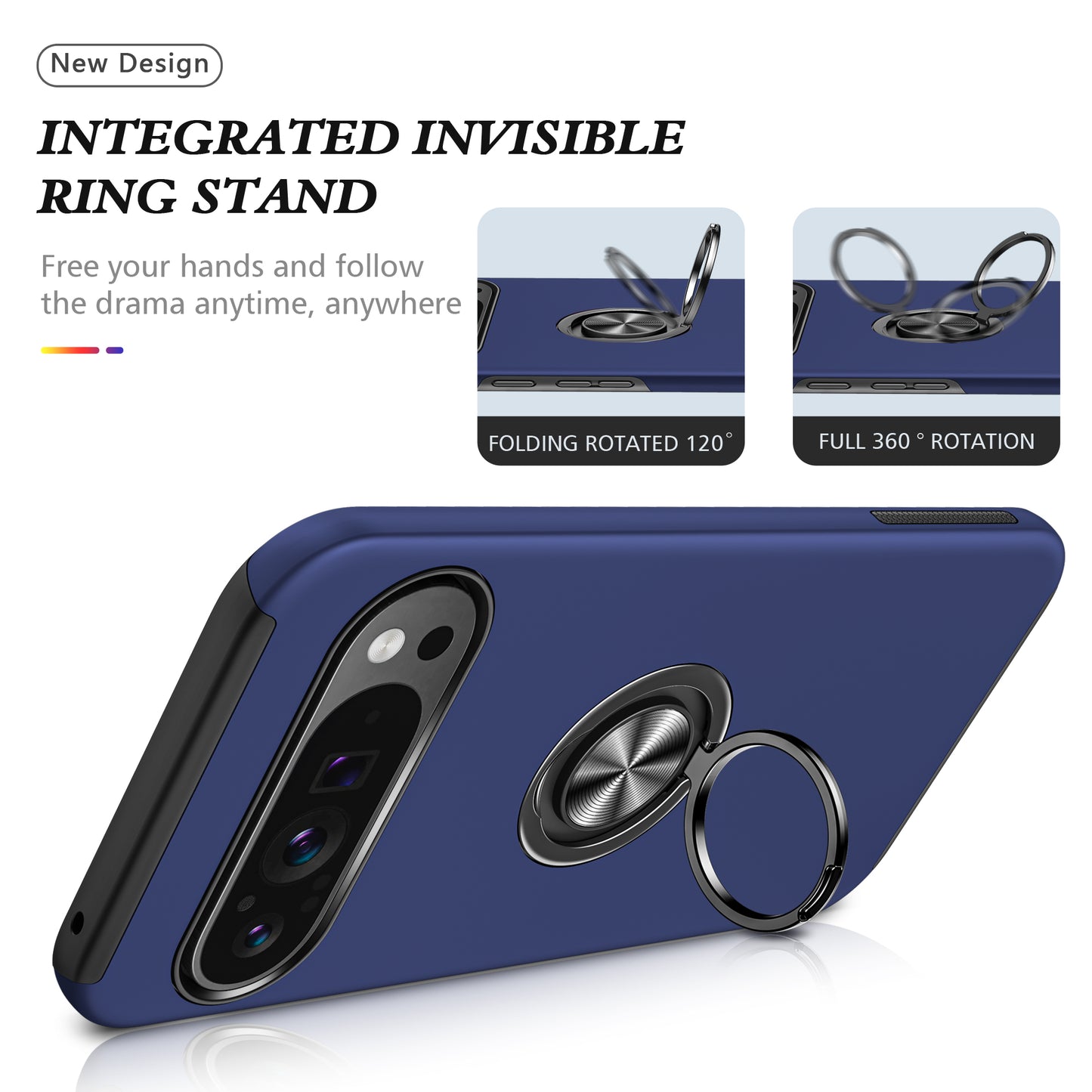 For Google Pixel 9 Case Anti-scratch PC+TPU Protective Cover with Rotary Kickstand - Blue