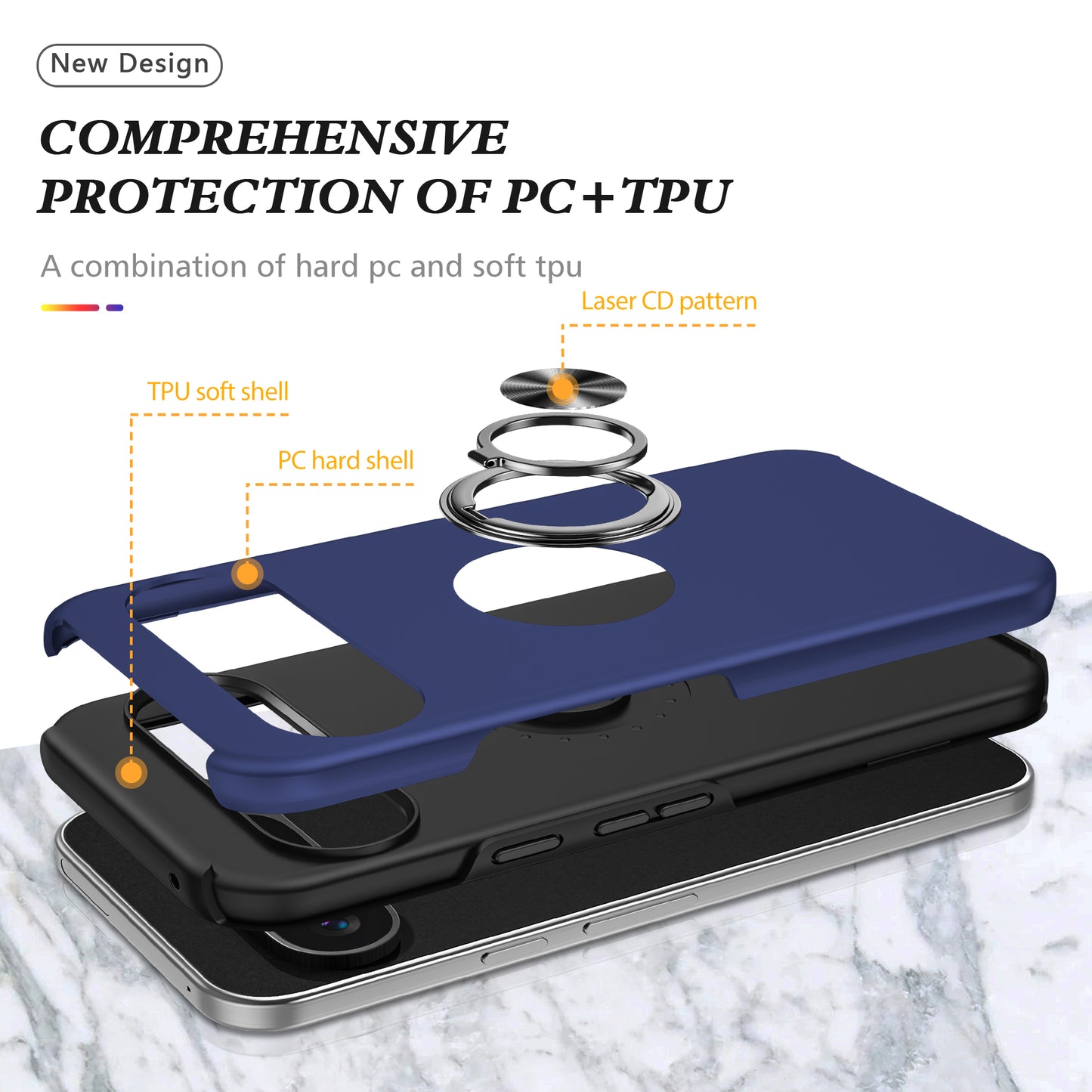 For Google Pixel 9 Case Anti-scratch PC+TPU Protective Cover with Rotary Kickstand - Blue