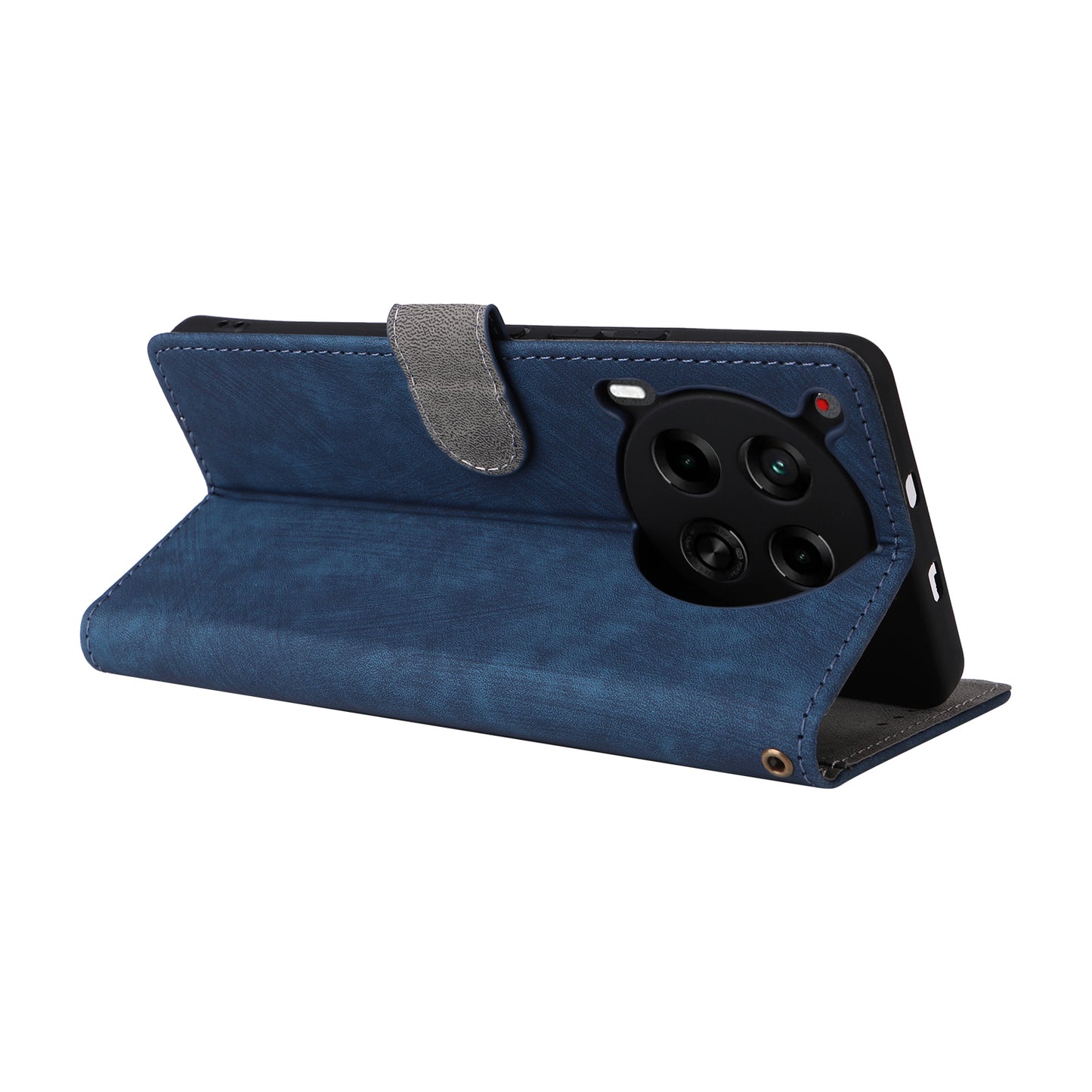 For Transsion Tecno Camon 30 5G CL7 Magnetic Case RFID Blocking Wallet Cover with Wrist Strap - Blue