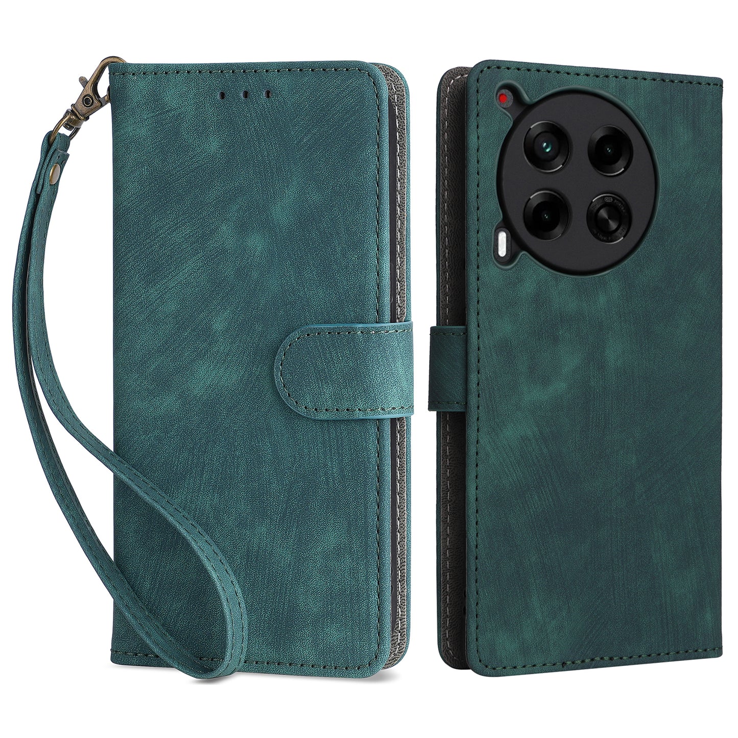 For Transsion Tecno Camon 30 5G CL7 Magnetic Case RFID Blocking Wallet Cover with Wrist Strap - Green