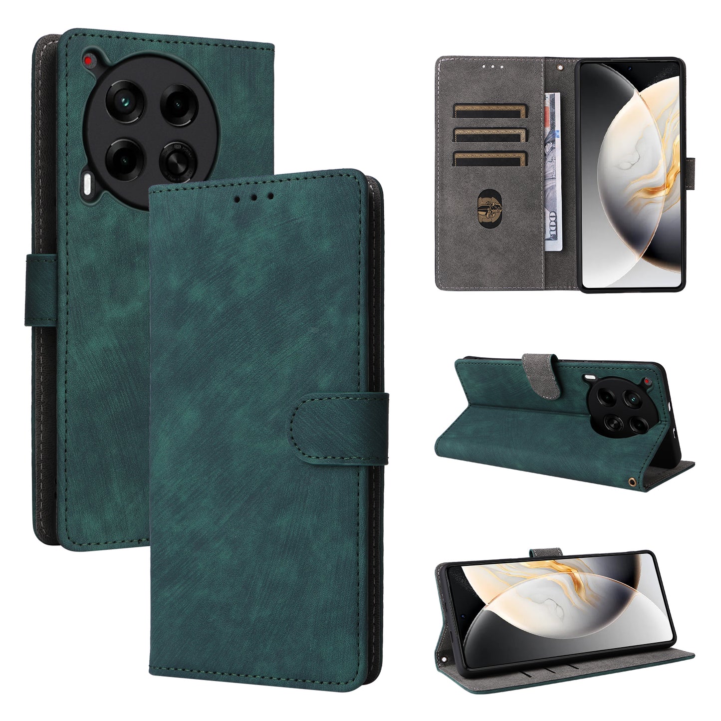 For Transsion Tecno Camon 30 4G CL6 Phone Case Magnetic Clasp RFID Blocking Wallet Cover - Green