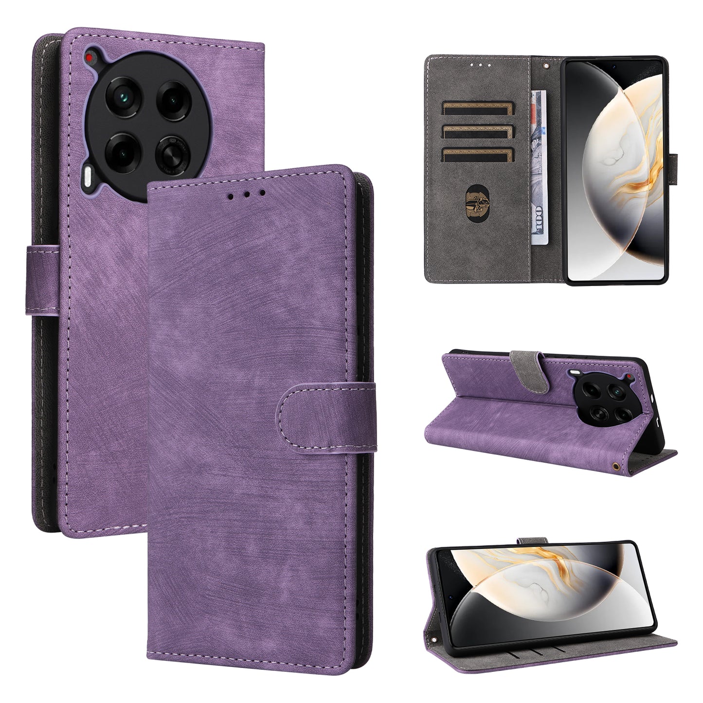 For Transsion Tecno Camon 30 4G CL6 Phone Case Magnetic Clasp RFID Blocking Wallet Cover - Purple