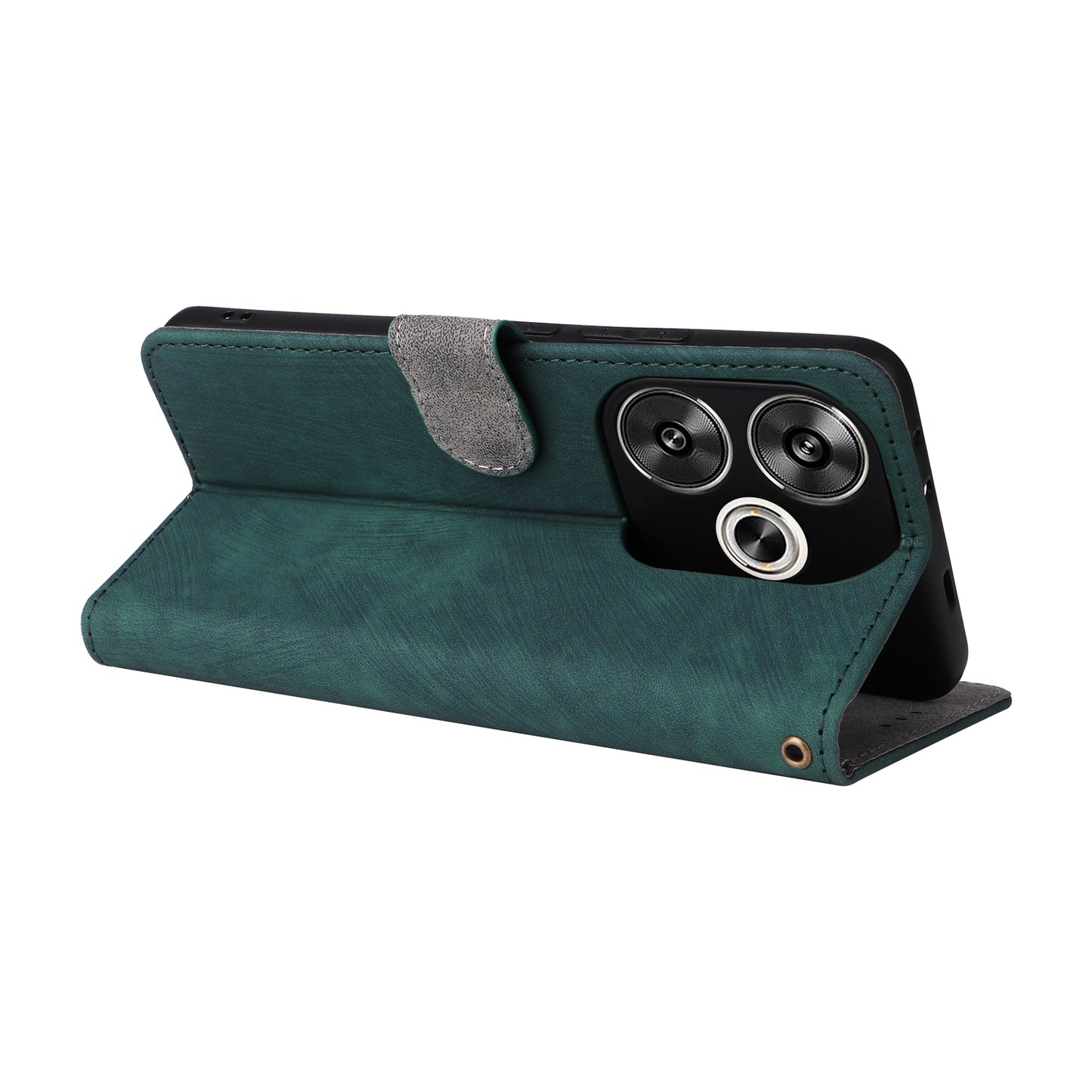 For Xiaomi Redmi Turbo 3 5G Case RFID Blocking Card Holder Protective Cover with Wrist Strap - Green