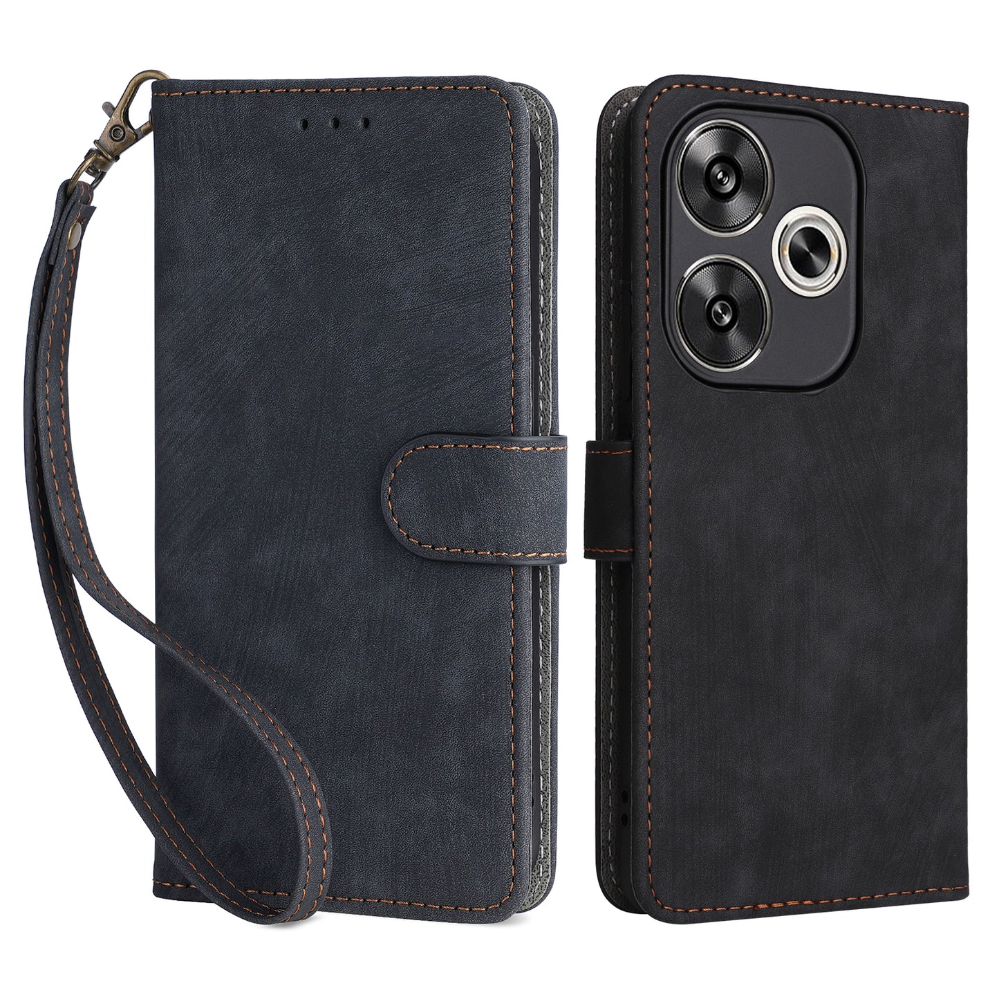 For Xiaomi Redmi Turbo 3 5G Case RFID Blocking Card Holder Protective Cover with Wrist Strap - Black