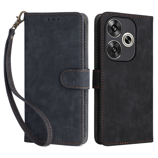 For Xiaomi Redmi Turbo 3 5G Case RFID Blocking Card Holder Protective Cover with Wrist Strap - Black