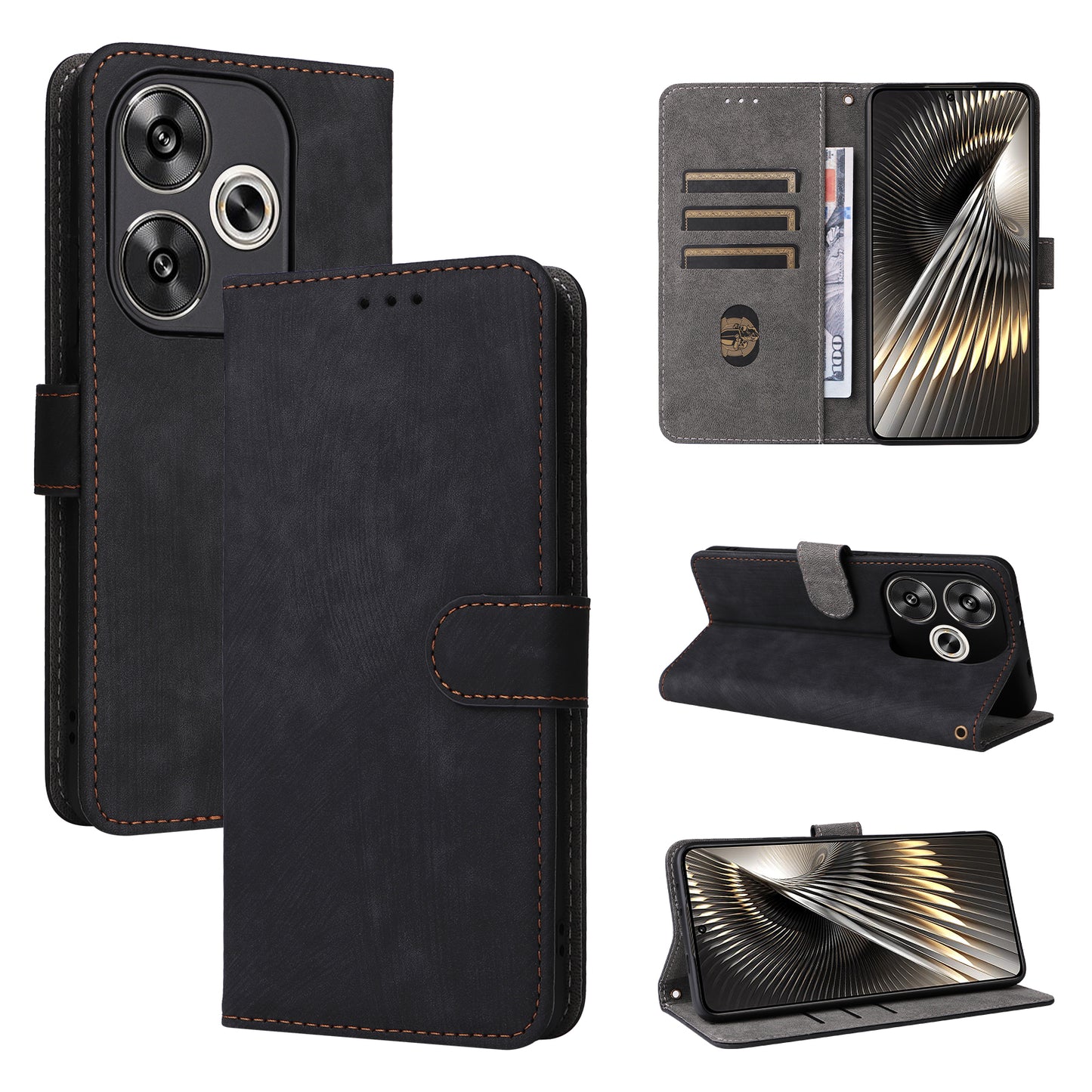 For Xiaomi Redmi Turbo 3 5G Case RFID Blocking Card Holder Protective Cover with Wrist Strap - Black