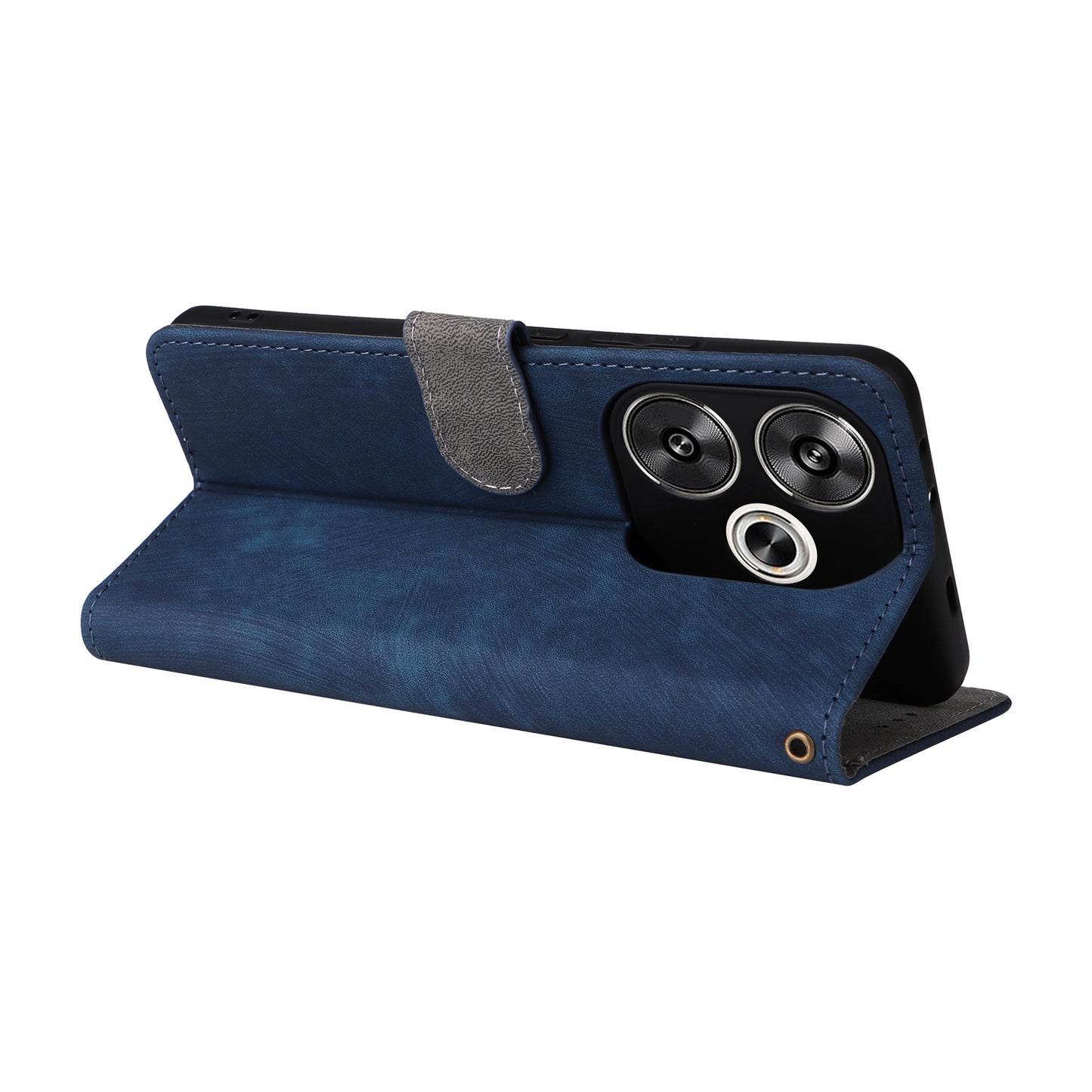 For Xiaomi Redmi Turbo 3 5G Case RFID Blocking Card Holder Protective Cover with Wrist Strap - Blue