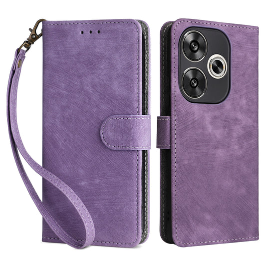 For Xiaomi Redmi Turbo 3 5G Case RFID Blocking Card Holder Protective Cover with Wrist Strap - Purple