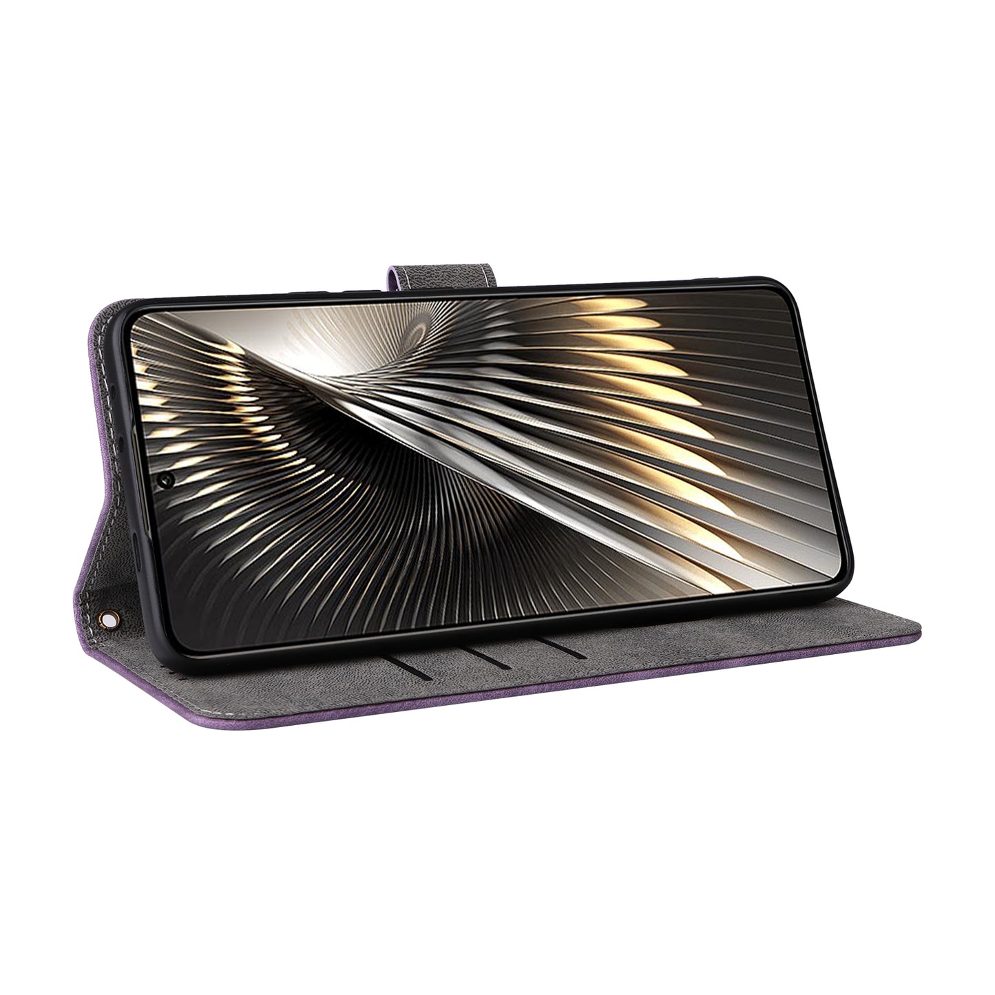 For Xiaomi Redmi Turbo 3 5G Case RFID Blocking Card Holder Protective Cover with Wrist Strap - Purple