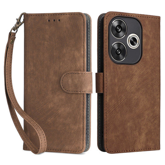 For Xiaomi Redmi Turbo 3 5G Case RFID Blocking Card Holder Protective Cover with Wrist Strap - Brown