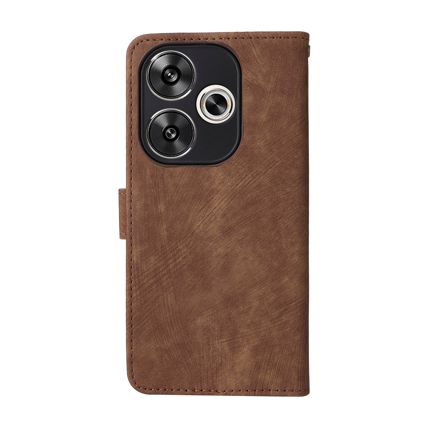 For Xiaomi Redmi Turbo 3 5G Case RFID Blocking Card Holder Protective Cover with Wrist Strap - Brown