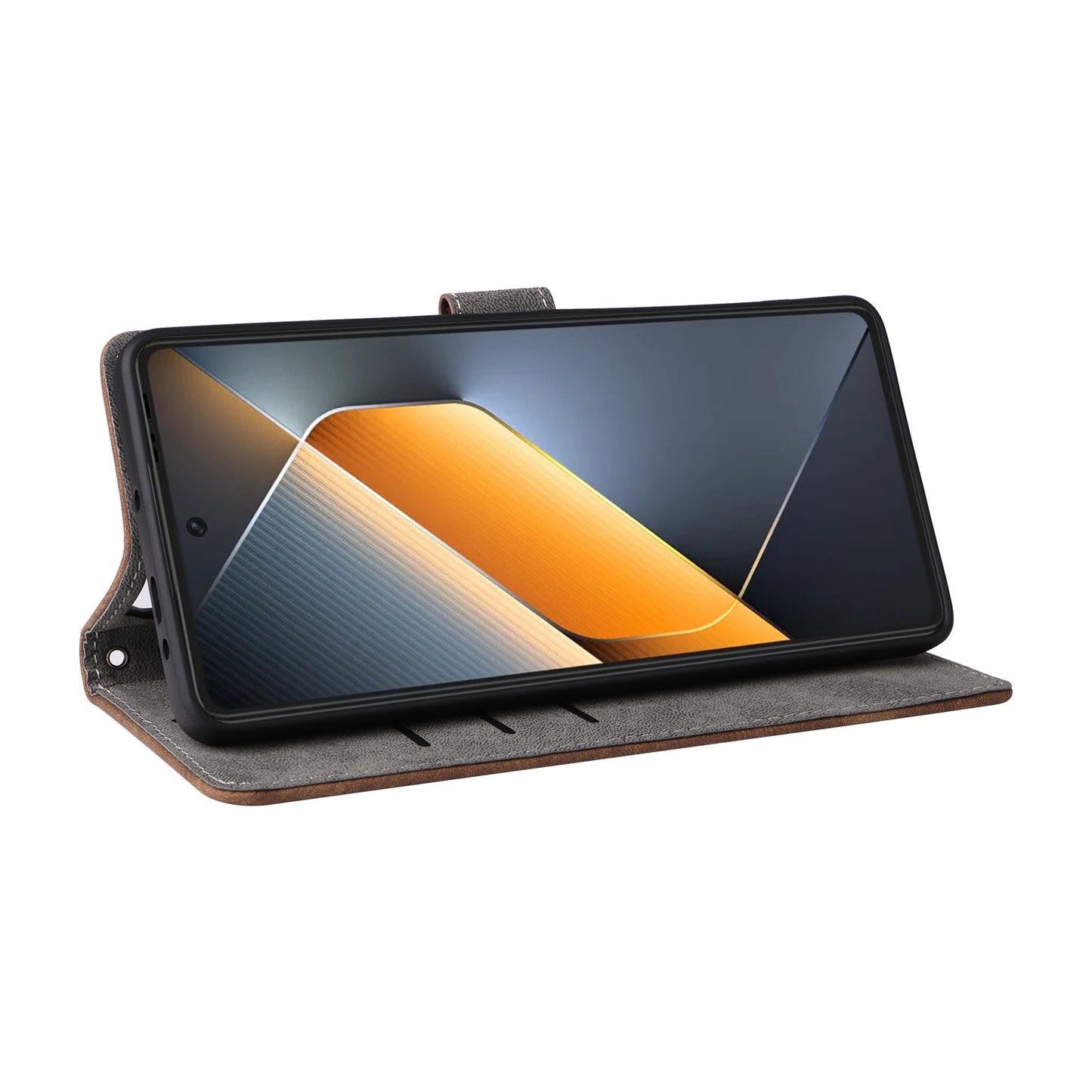 For Transsion Tecno Pova 6 4G Case with Wrist Strap RFID Blocking Stand Phone Cover - Brown