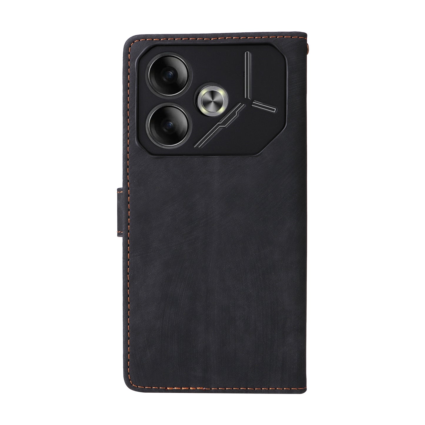 For Transsion Tecno Pova 6 4G Case with Wrist Strap RFID Blocking Stand Phone Cover - Black